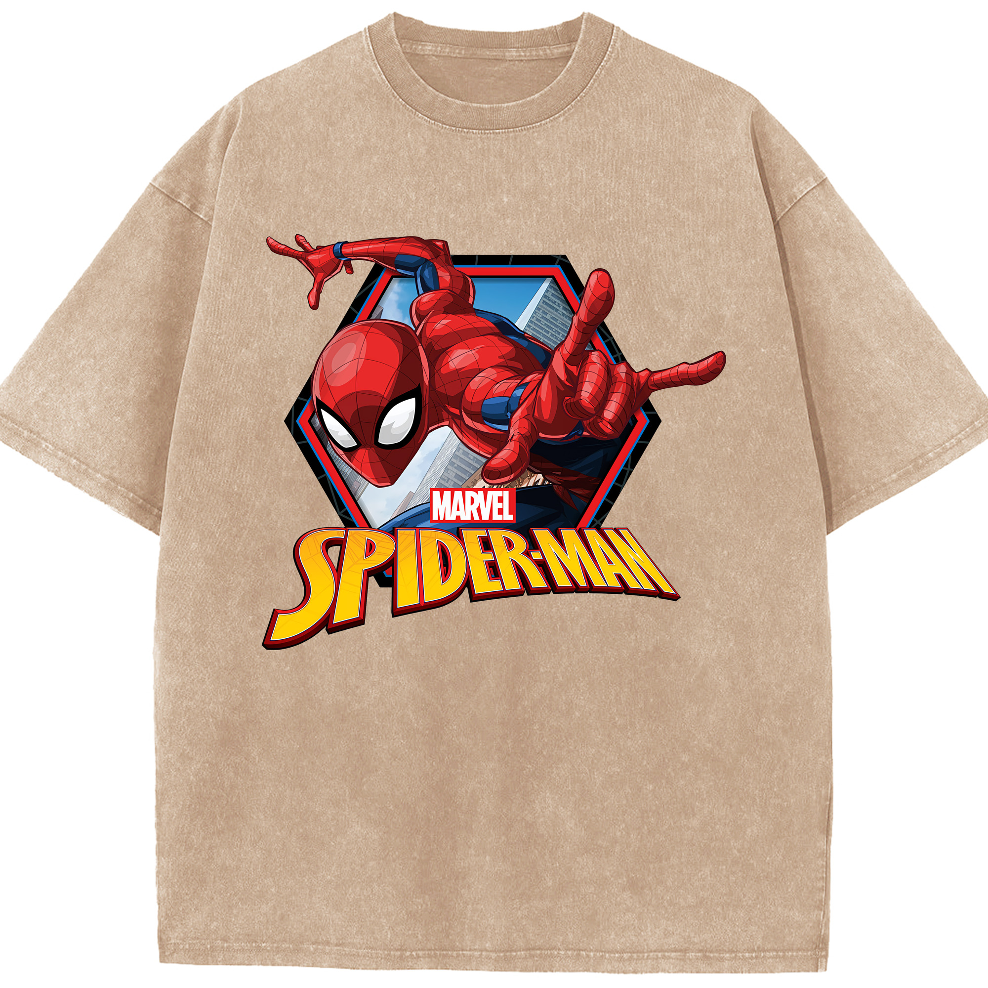 （画像用） Spider Man スパイダーマン 綿100% ヴィンテージ風 半袖Tシャツ（フロントプリント）