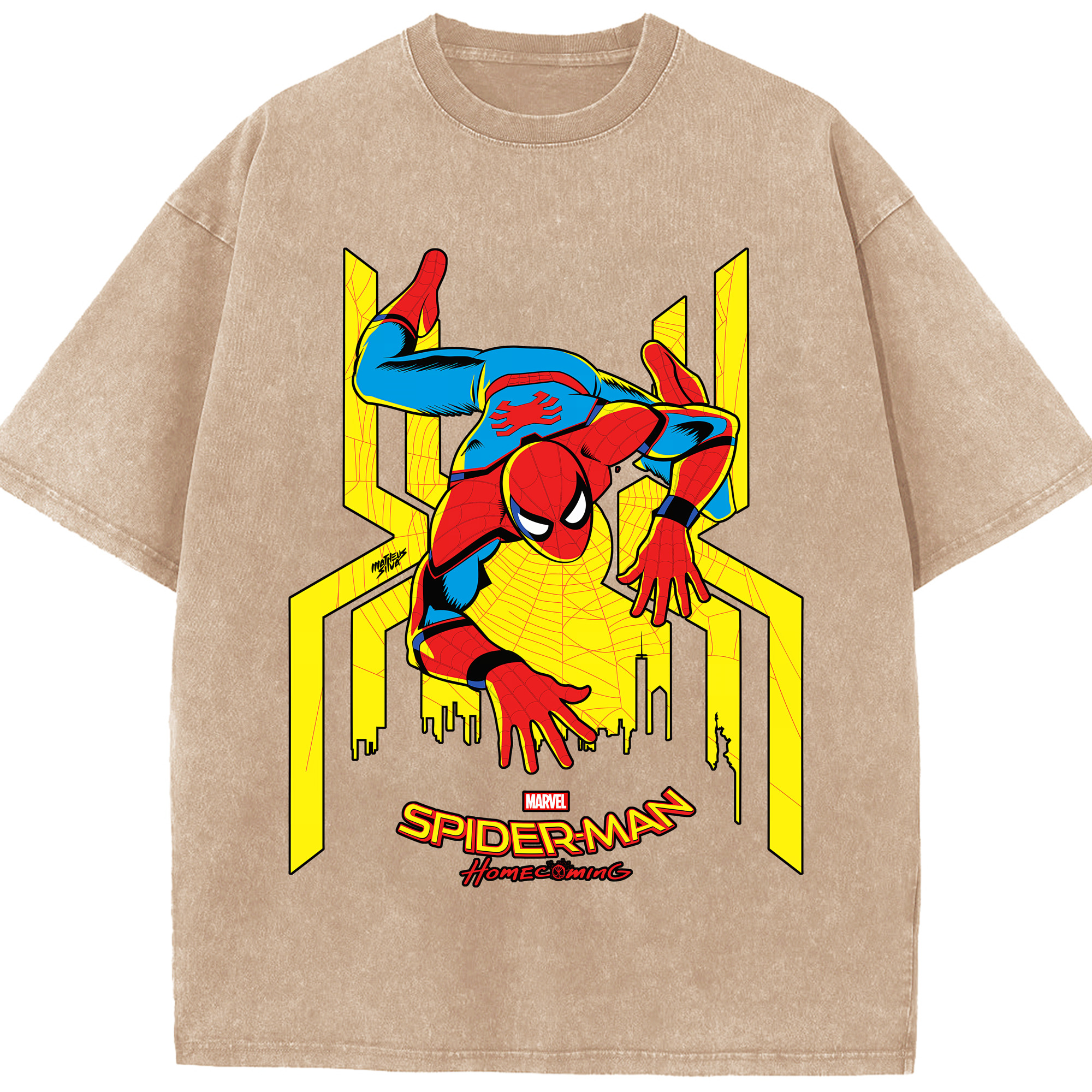 （画像用） Spider Man スパイダーマン 綿100% ヴィンテージ風 半袖Tシャツ（フロントプリント）