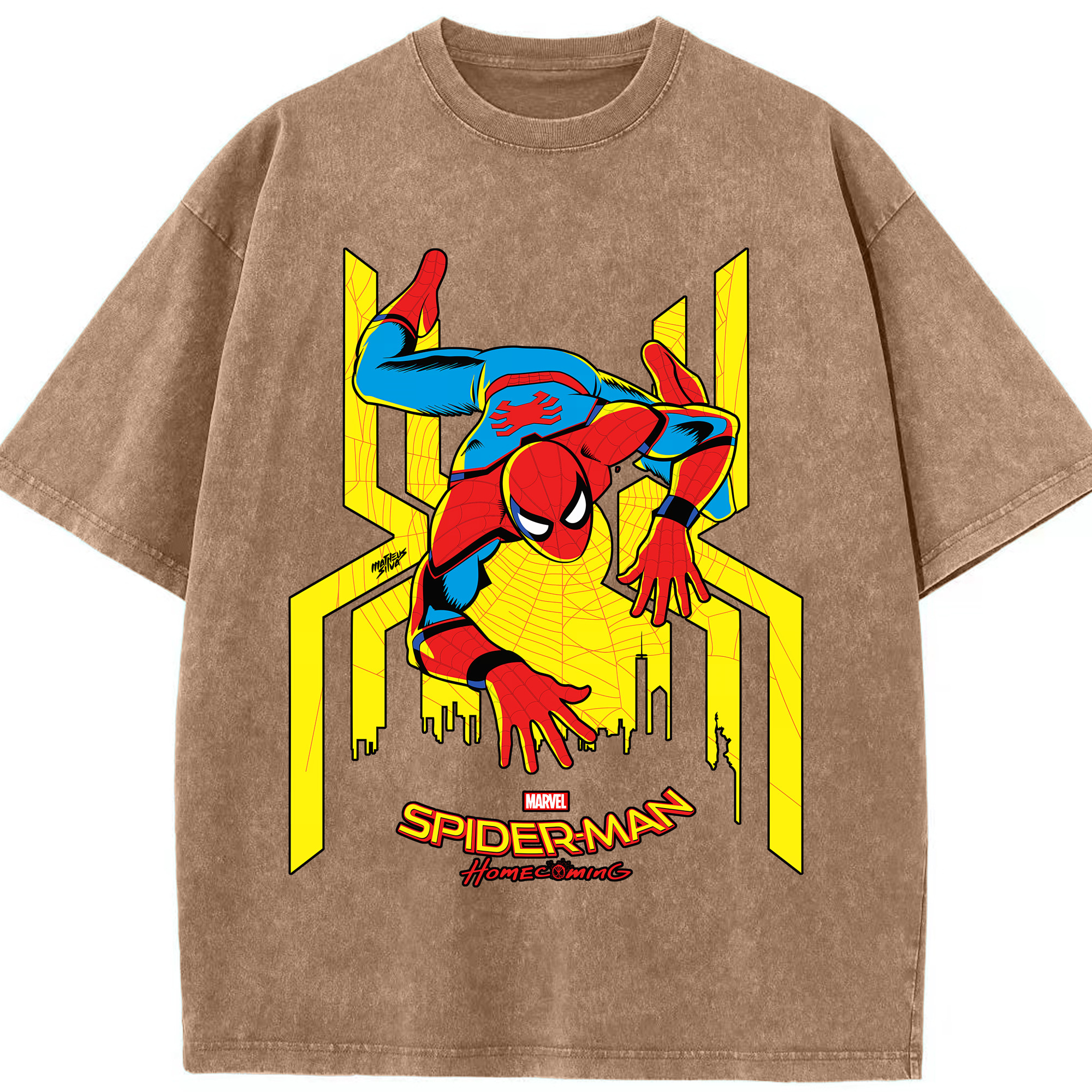 （画像用） Spider Man スパイダーマン 綿100% ヴィンテージ風 半袖Tシャツ（フロントプリント）
