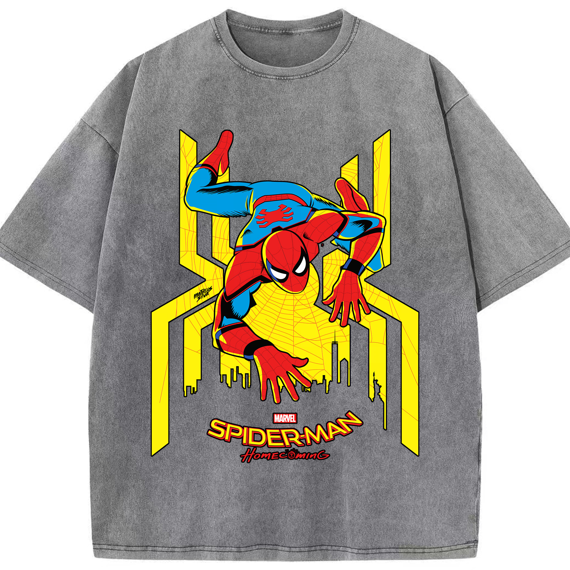 （画像用） Spider Man スパイダーマン 綿100% ヴィンテージ風 半袖Tシャツ（フロントプリント）
