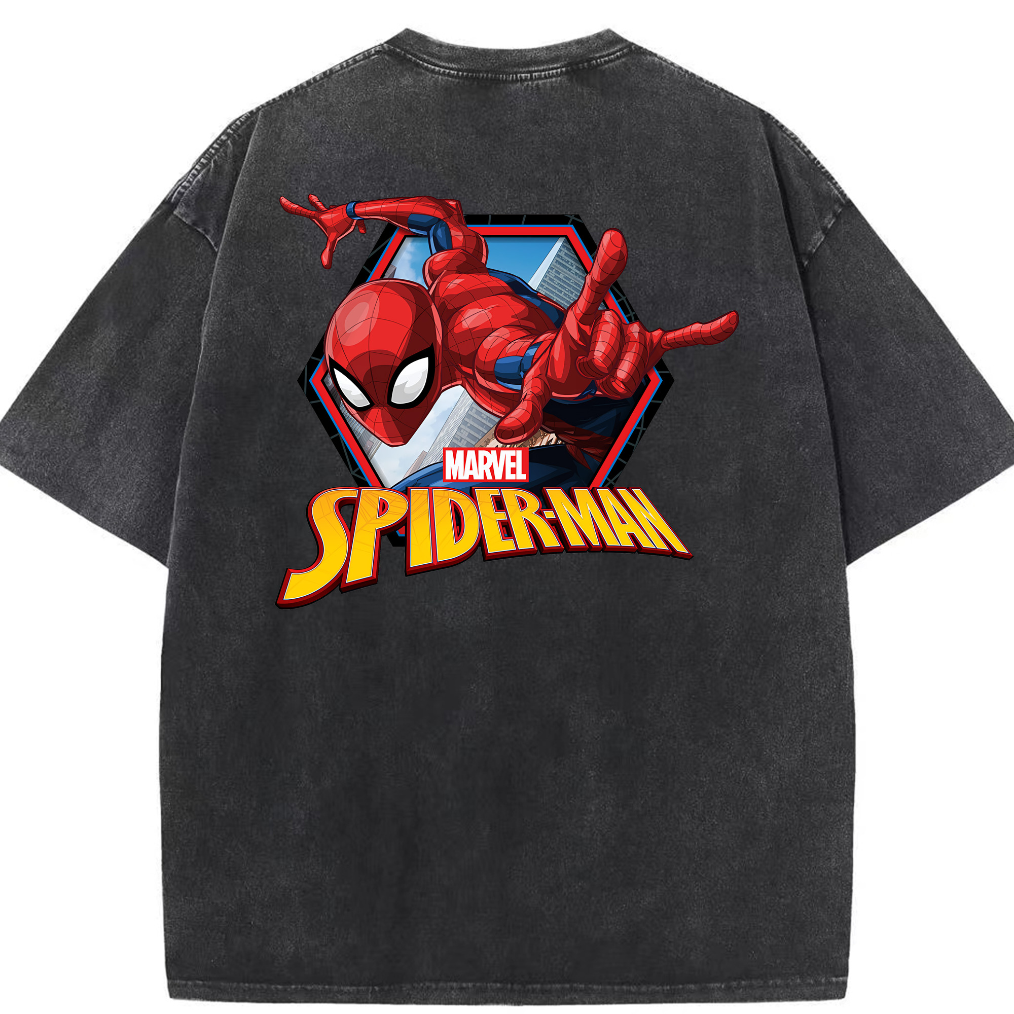 （画像用） Spider Man スパイダーマン 綿100% ヴィンテージ風 半袖Tシャツ（背面プリント）