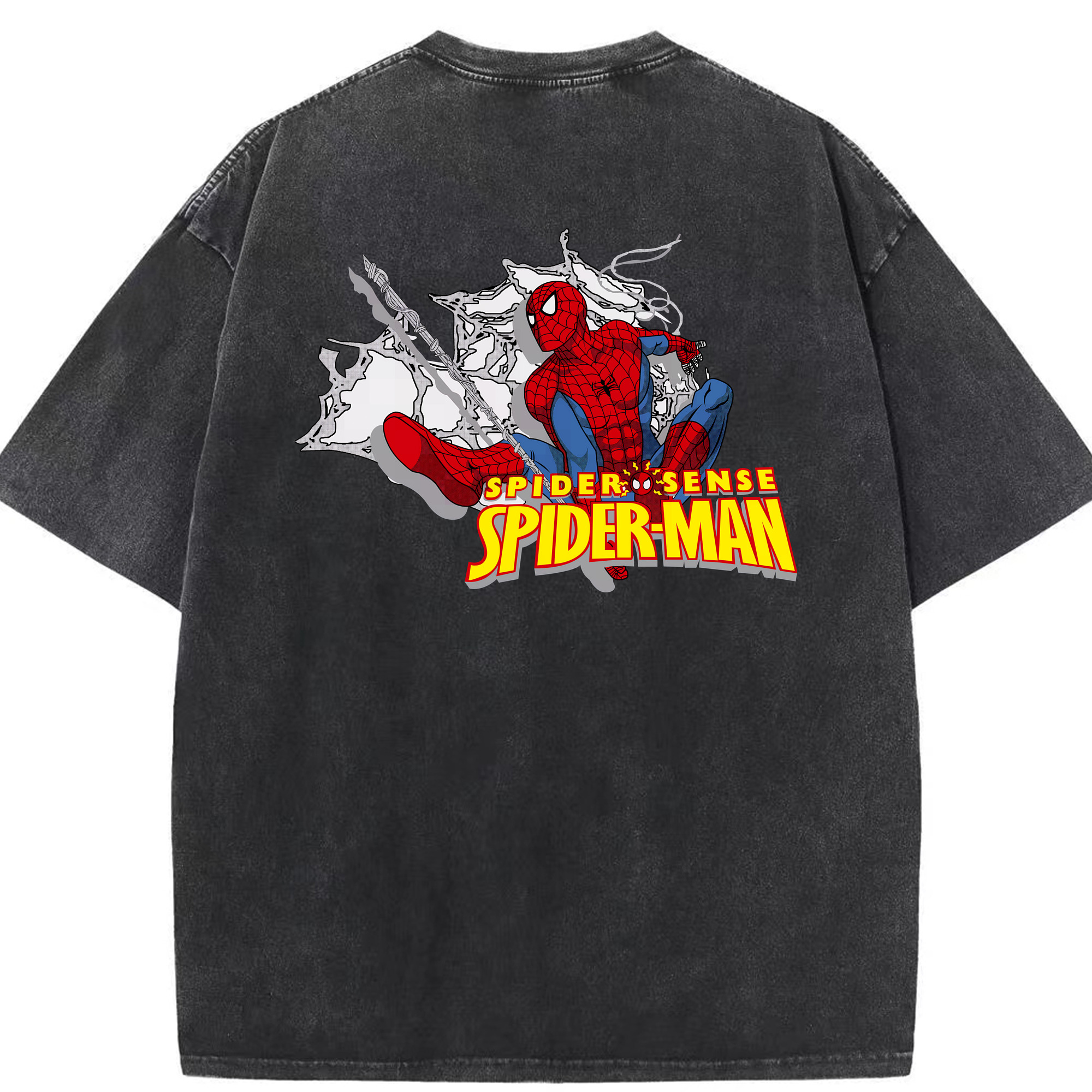 （画像用） Spider Man スパイダーマン 綿100% ヴィンテージ風 半袖Tシャツ（背面プリント）