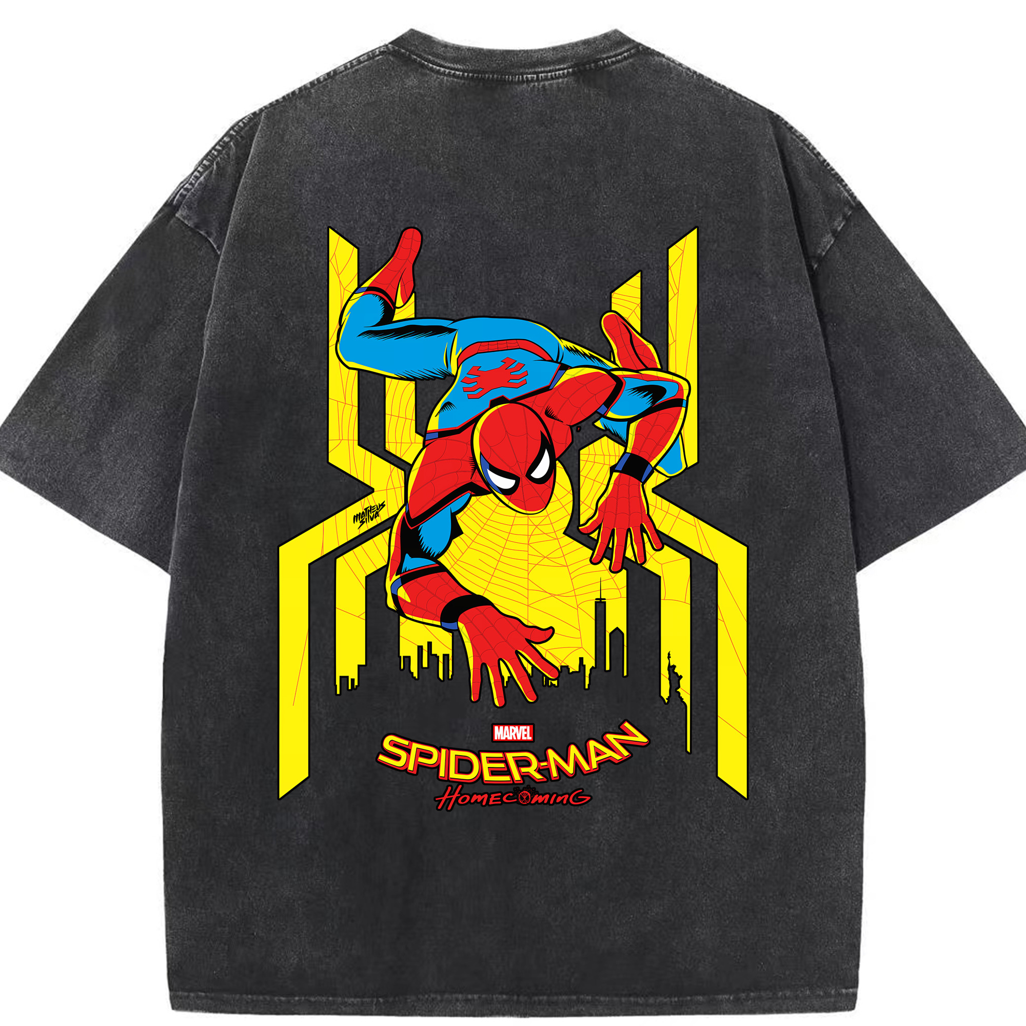 （画像用） Spider Man スパイダーマン 綿100% ヴィンテージ風 半袖Tシャツ（背面プリント）