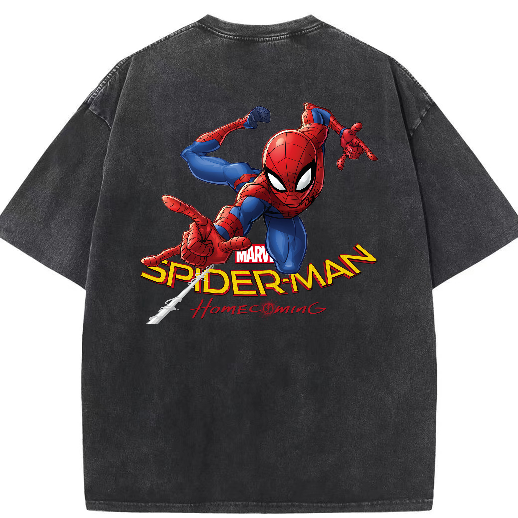 （画像用） Spider Man スパイダーマン 綿100% ヴィンテージ風 半袖Tシャツ（背面プリント）