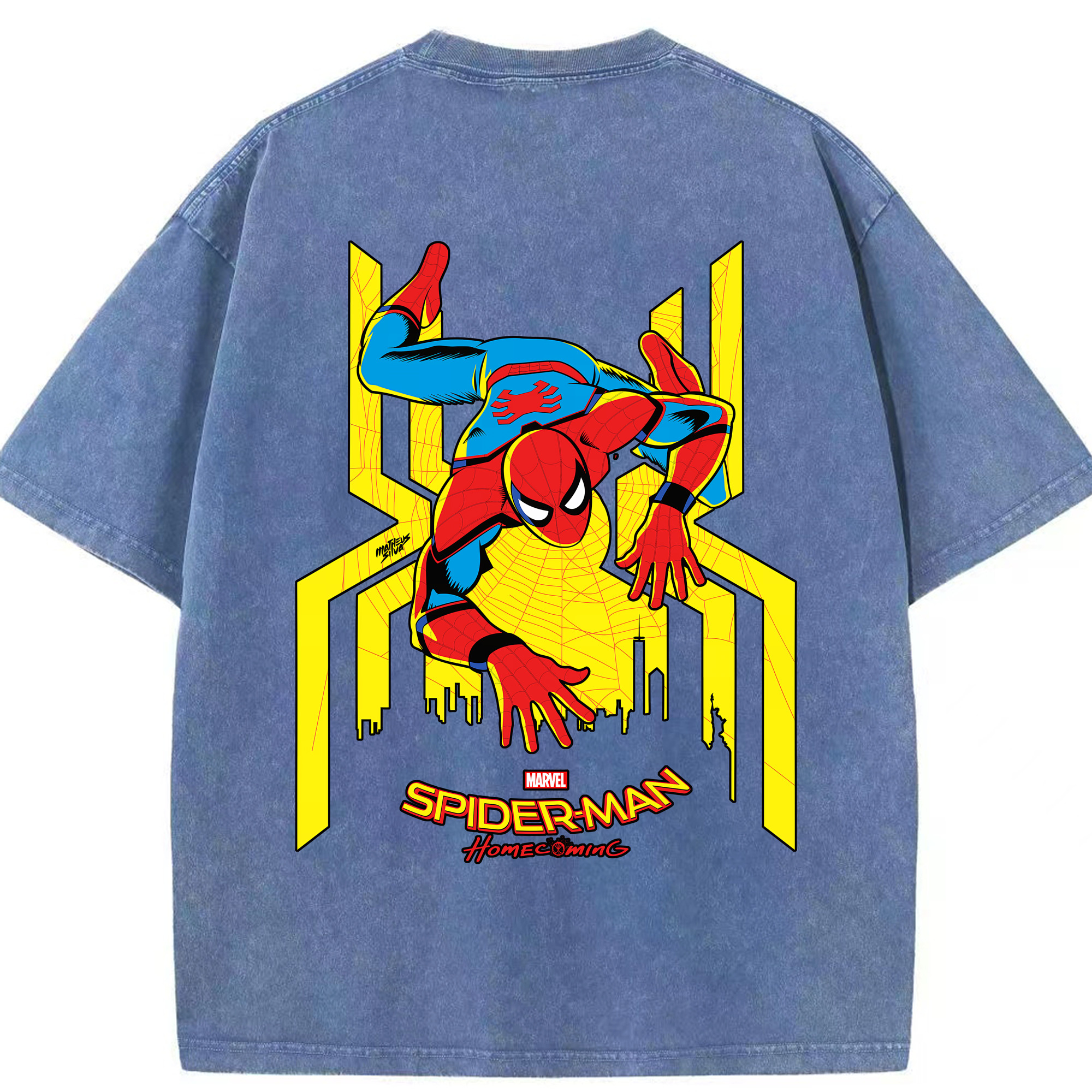 （画像用） Spider Man スパイダーマン 綿100% ヴィンテージ風 半袖Tシャツ（背面プリント）