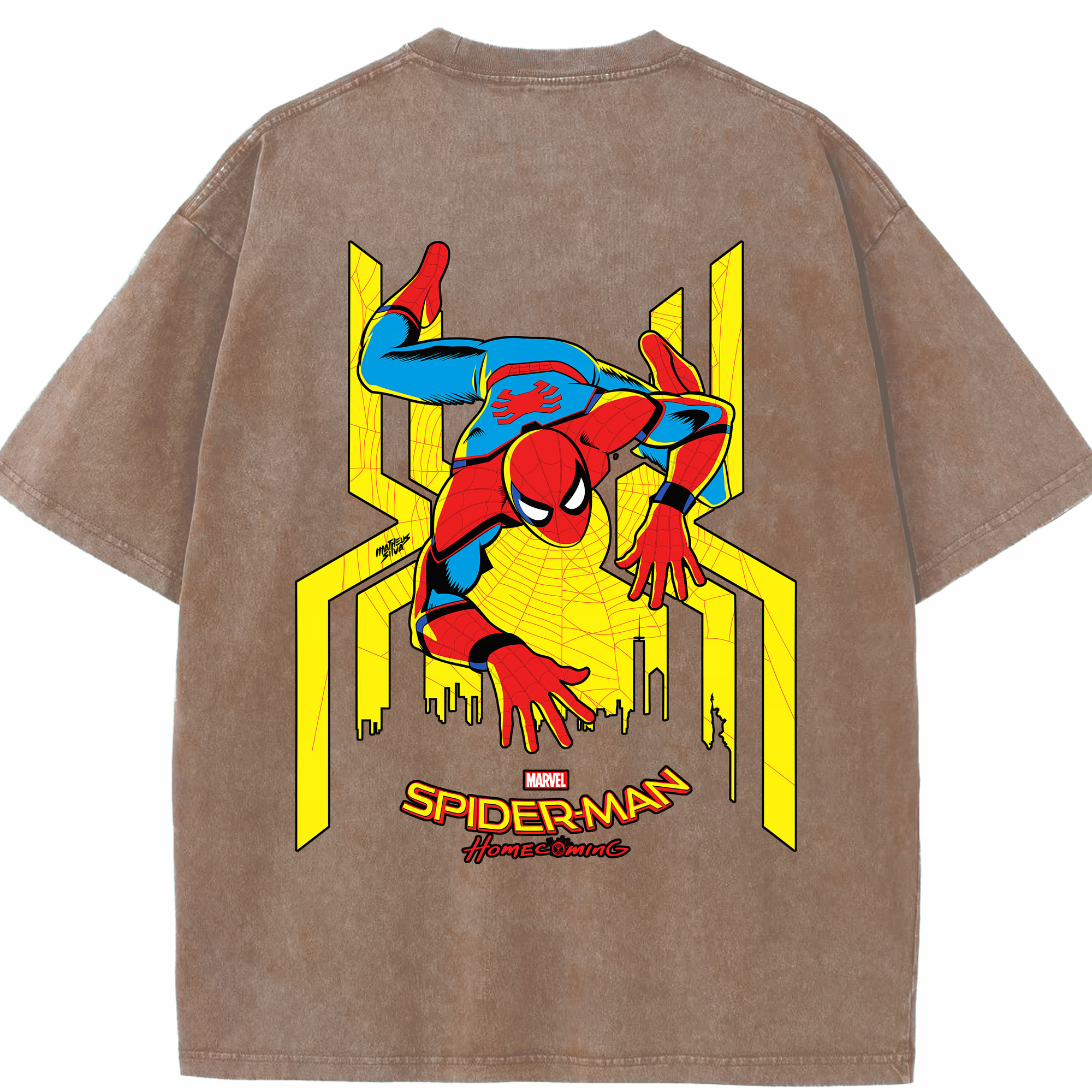 （画像用） Spider Man スパイダーマン 綿100% ヴィンテージ風 半袖Tシャツ（背面プリント）