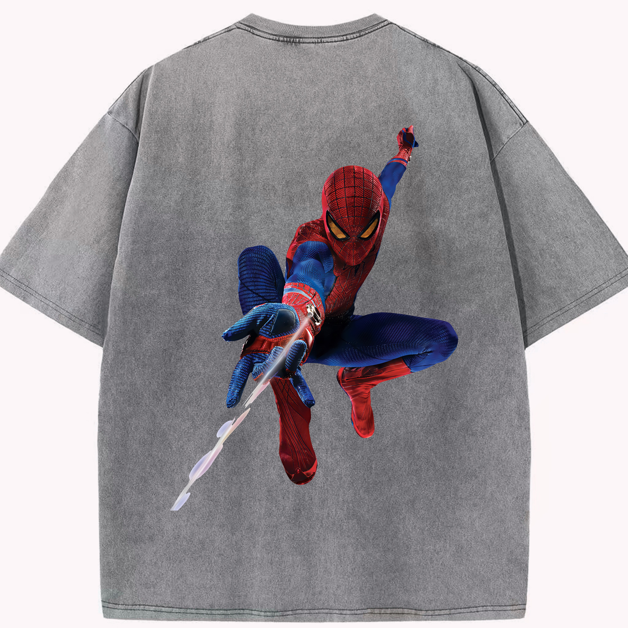 （画像用） Spider Man スパイダーマン 綿100% ヴィンテージ風 半袖Tシャツ（背面プリント）