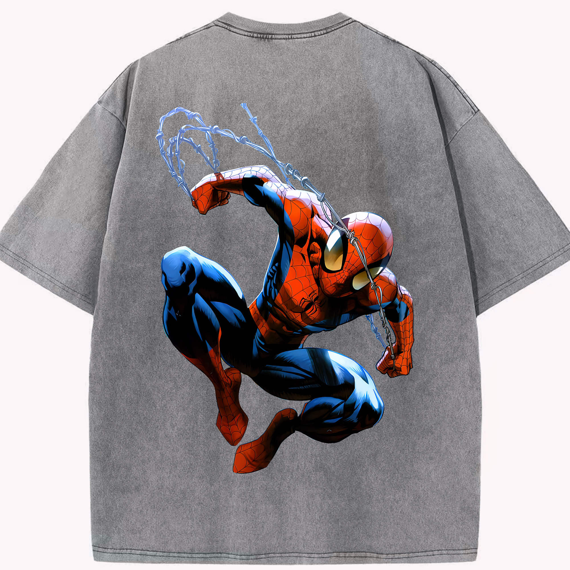 （画像用） Spider Man スパイダーマン 綿100% ヴィンテージ風 半袖Tシャツ（背面プリント）