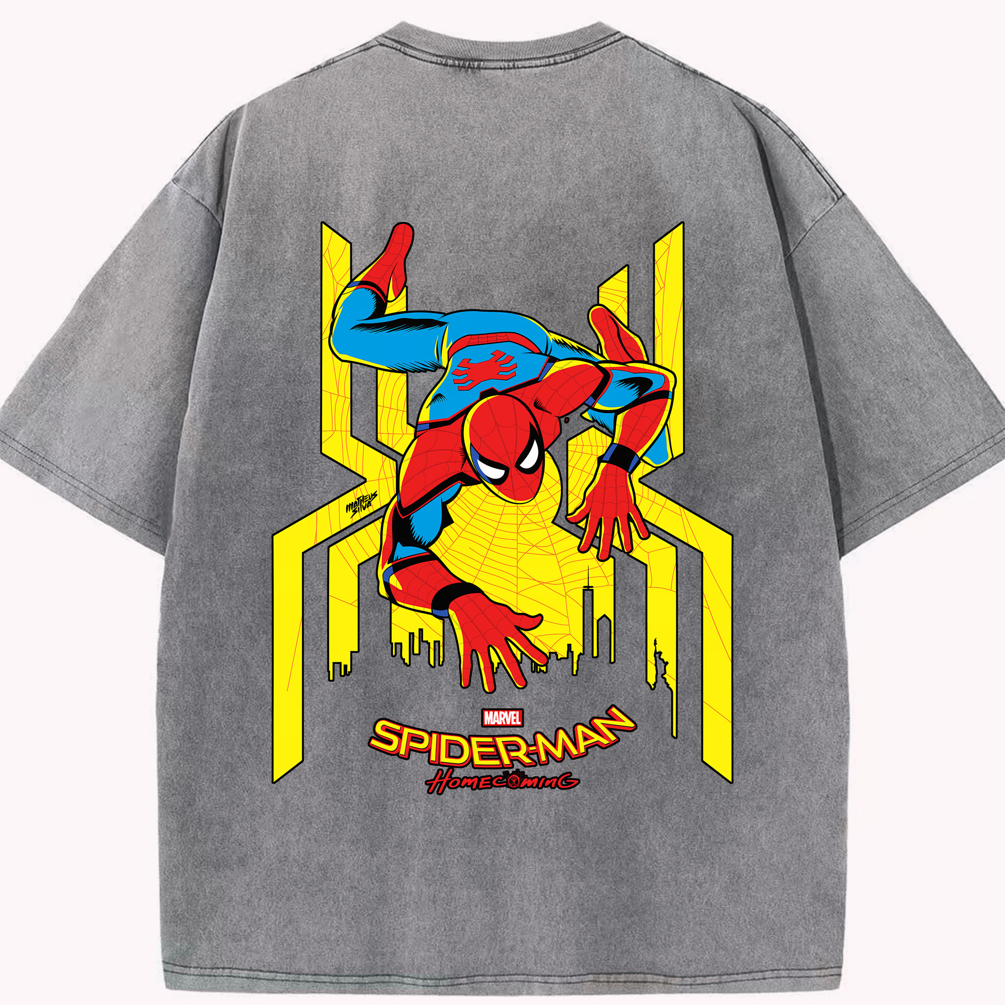 （画像用） Spider Man スパイダーマン 綿100% ヴィンテージ風 半袖Tシャツ（背面プリント）