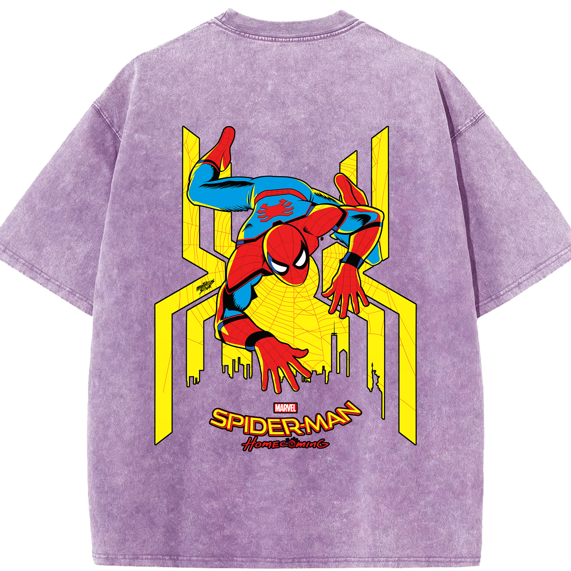 （画像用） Spider Man スパイダーマン 綿100% ヴィンテージ風 半袖Tシャツ（背面プリント）
