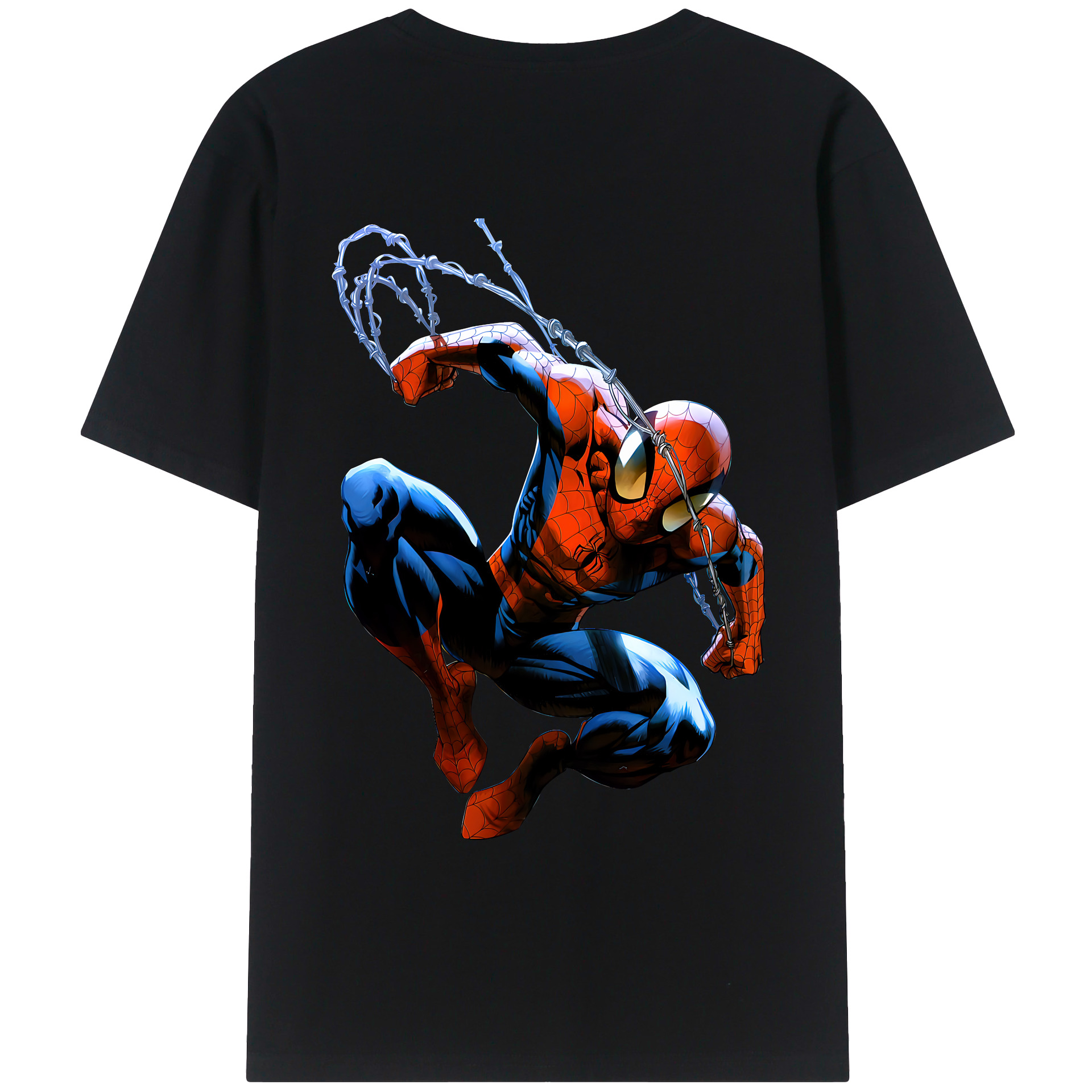 （画像用） Spider Man スパイダーマン 綿100％ メンズ半袖Tシャツ（バックプリント） 通気性