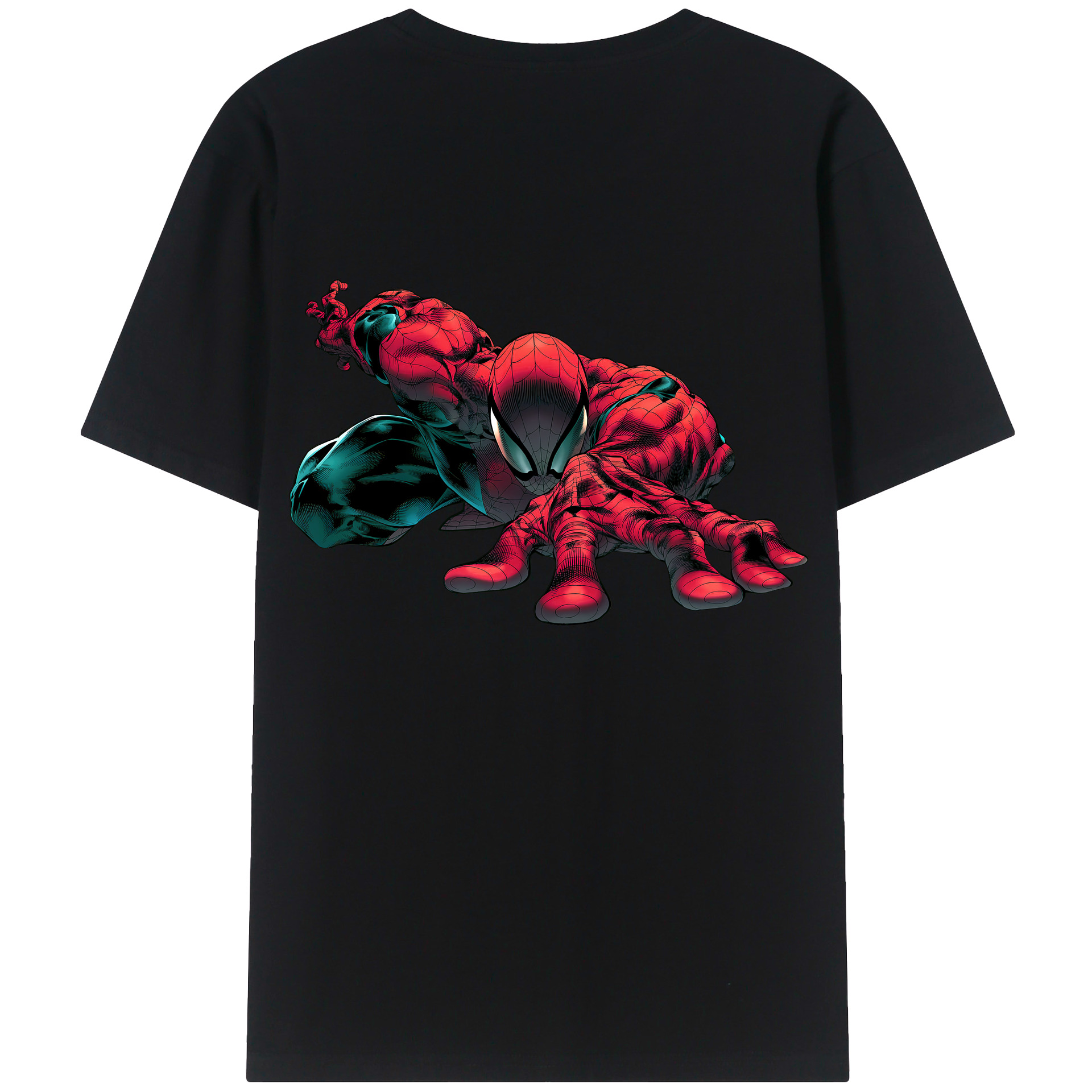 （画像用） Spider Man スパイダーマン 綿100％ メンズ半袖Tシャツ（バックプリント） 通気性
