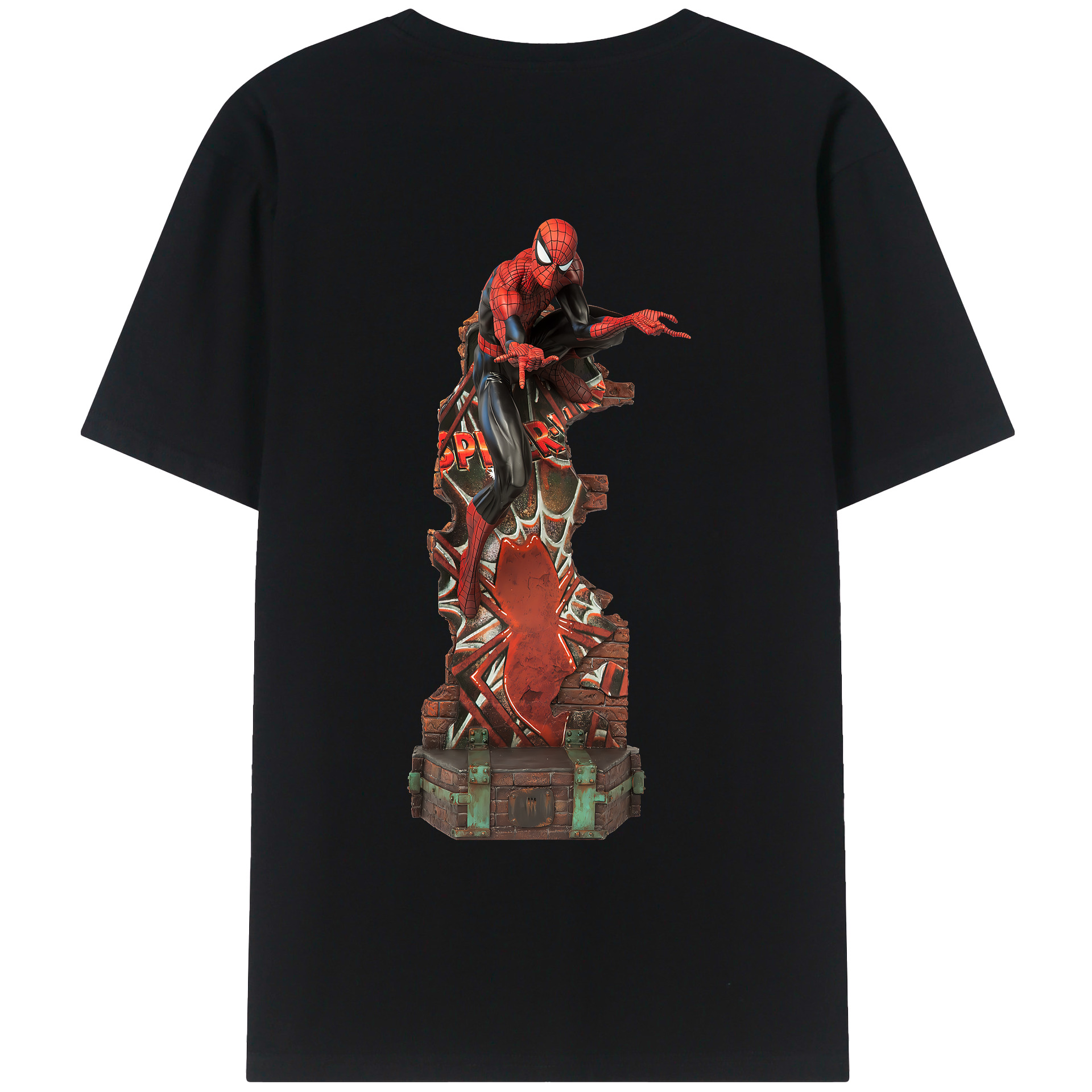 （画像用） Spider Man スパイダーマン 綿100％ メンズ半袖Tシャツ（バックプリント） 通気性
