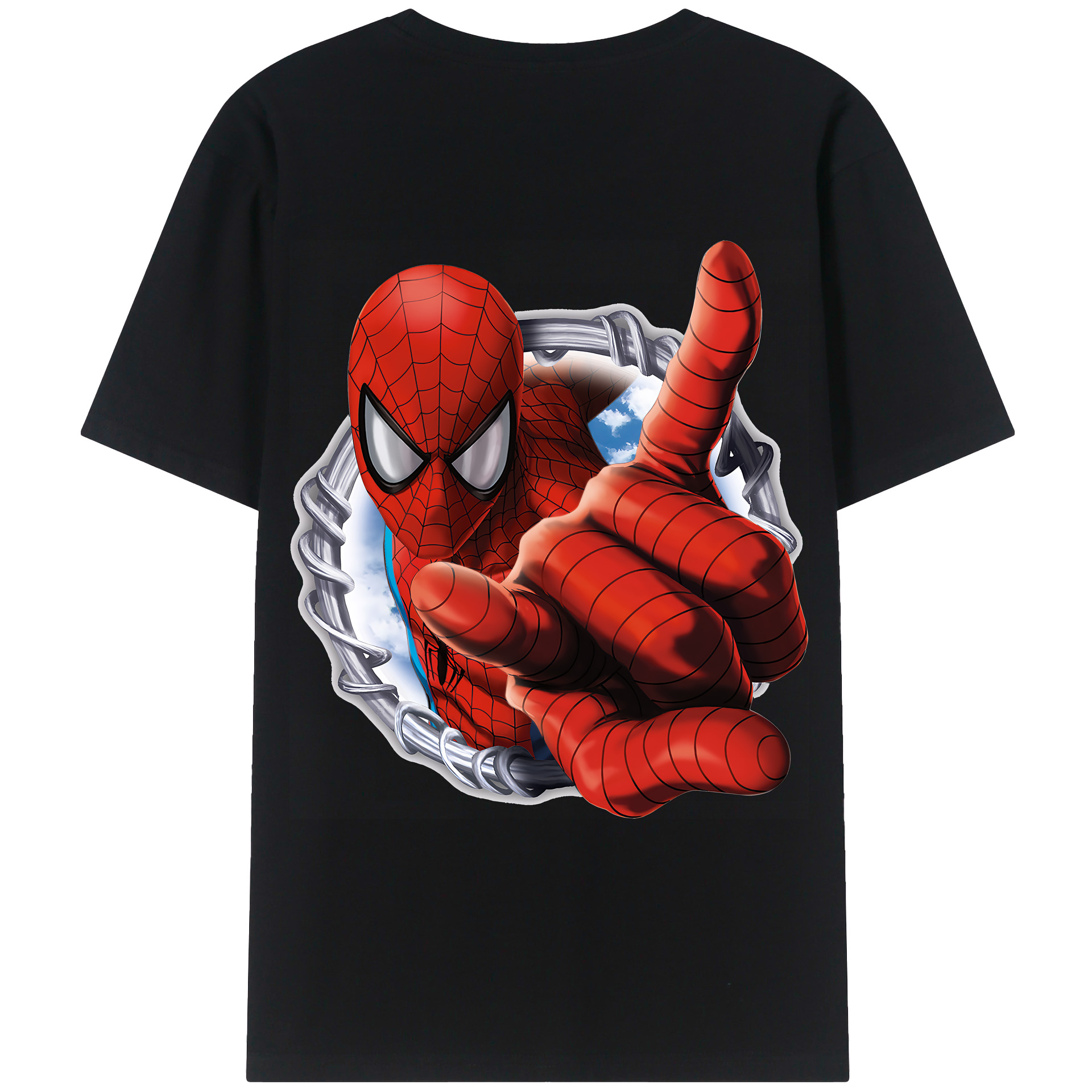 （画像用） Spider Man スパイダーマン 綿100％ メンズ半袖Tシャツ（バックプリント） 通気性