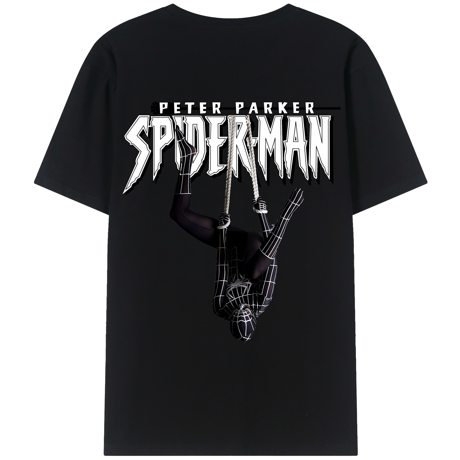 （画像用） Spider Man スパイダーマン 綿100％ メンズ半袖Tシャツ（バックプリント） 通気性
