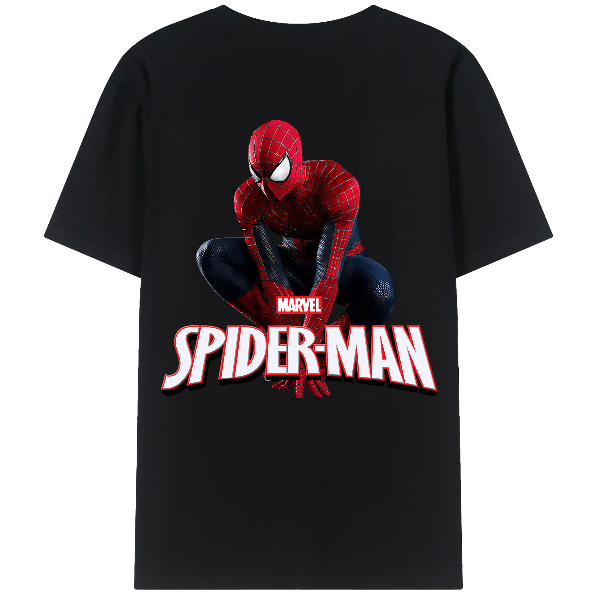（画像用） Spider Man スパイダーマン 綿100％ メンズ半袖Tシャツ（バックプリント） 通気性