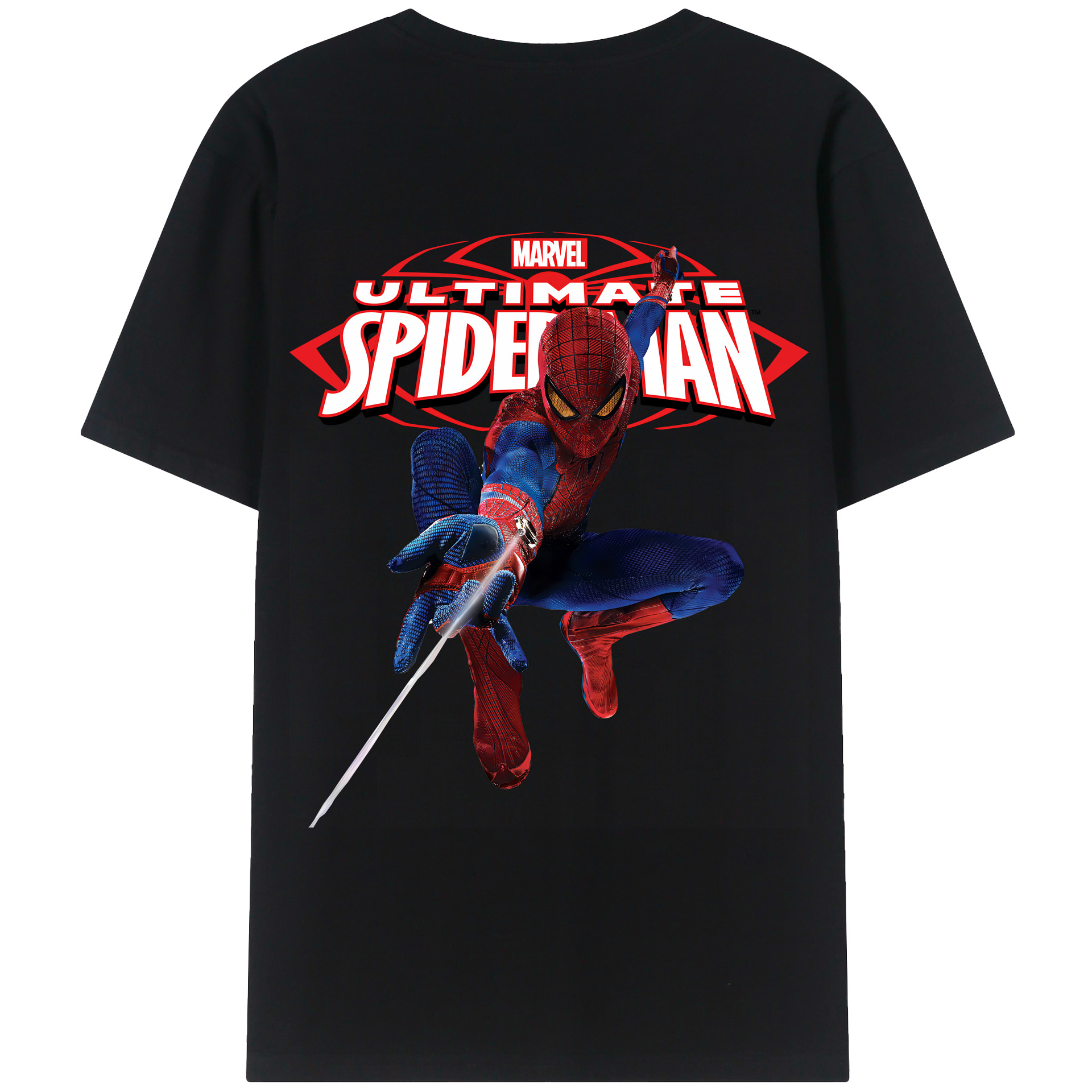（画像用） Spider Man スパイダーマン 綿100％ メンズ半袖Tシャツ（バックプリント） 通気性