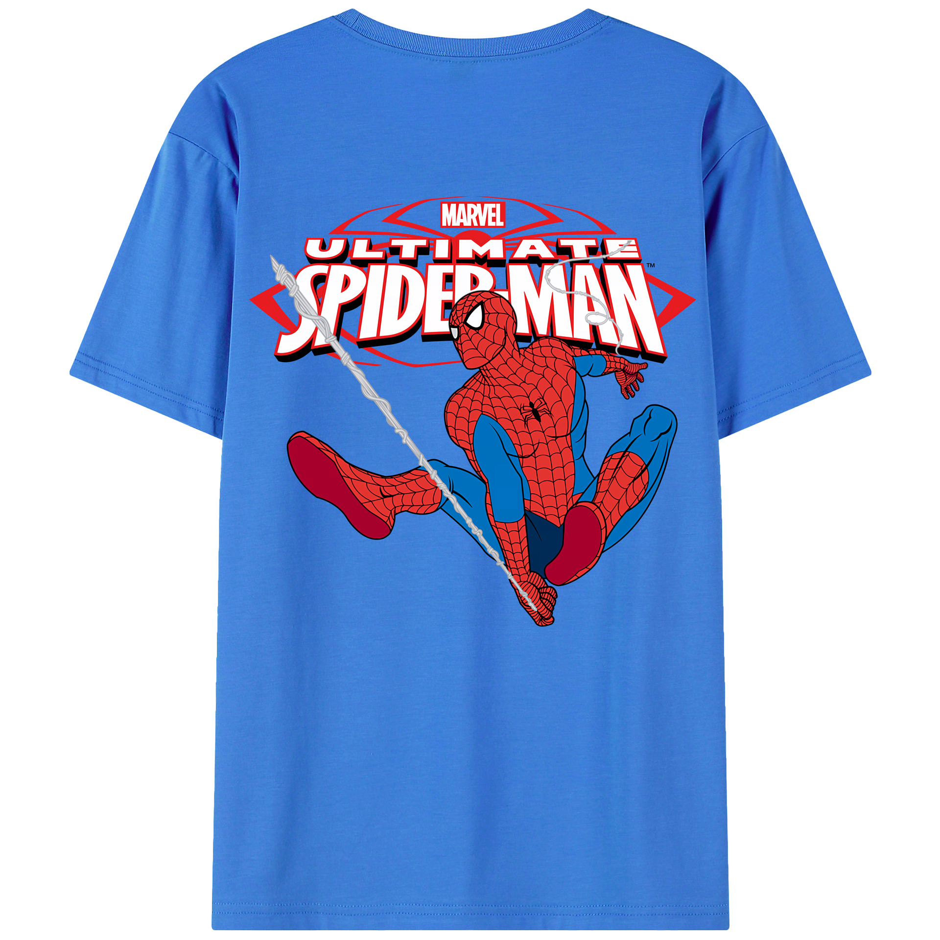 （画像用） Spider Man スパイダーマン 綿100％ メンズ半袖Tシャツ（バックプリント） 通気性