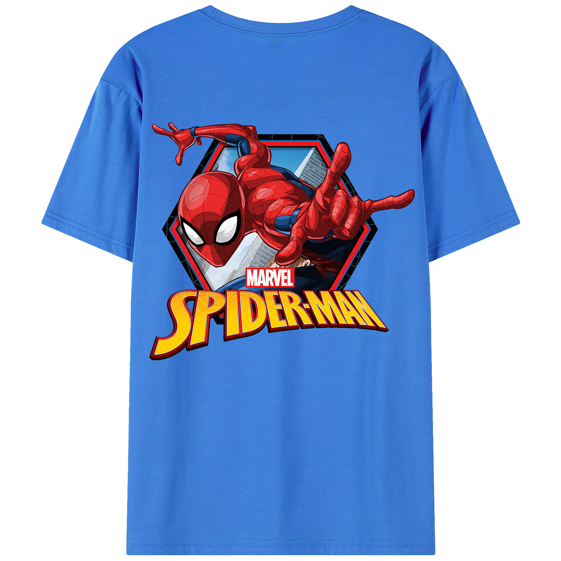 （画像用） Spider Man スパイダーマン 綿100％ メンズ半袖Tシャツ（バックプリント） 通気性