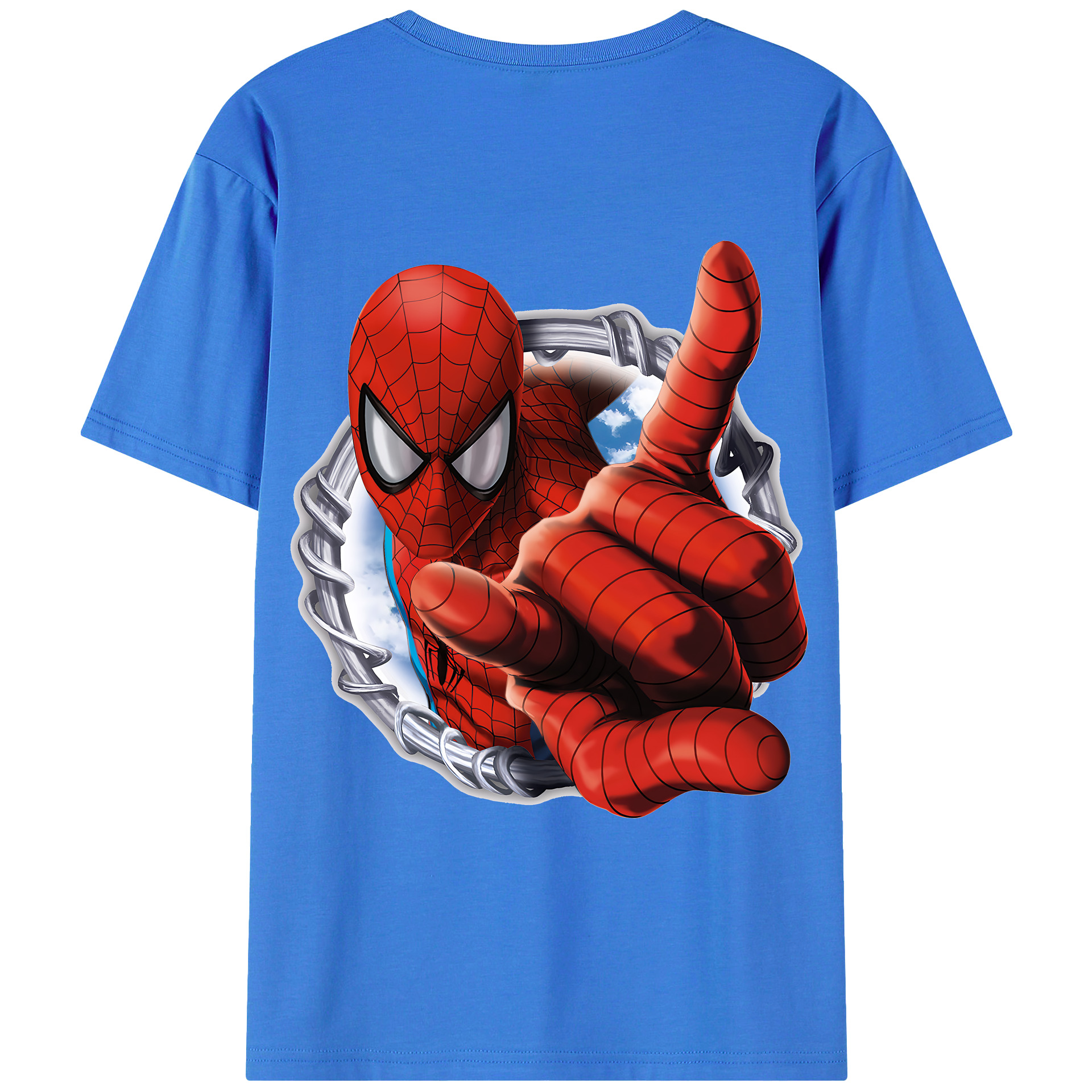 （画像用） Spider Man スパイダーマン 綿100％ メンズ半袖Tシャツ（バックプリント） 通気性