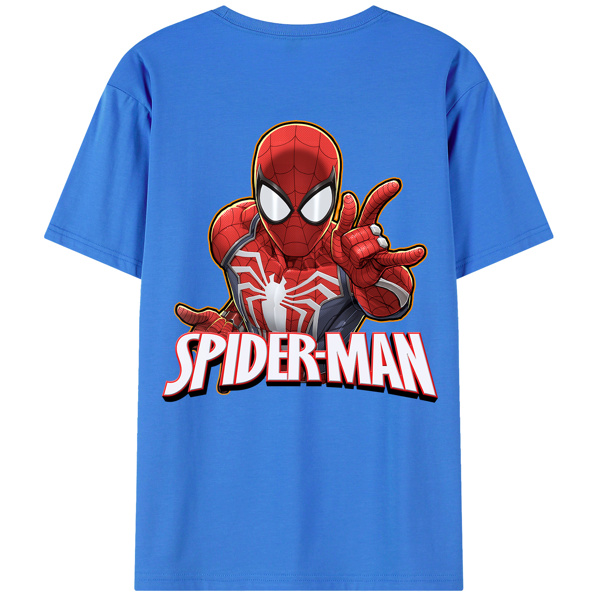 （画像用） Spider Man スパイダーマン 綿100％ メンズ半袖Tシャツ（バックプリント） 通気性