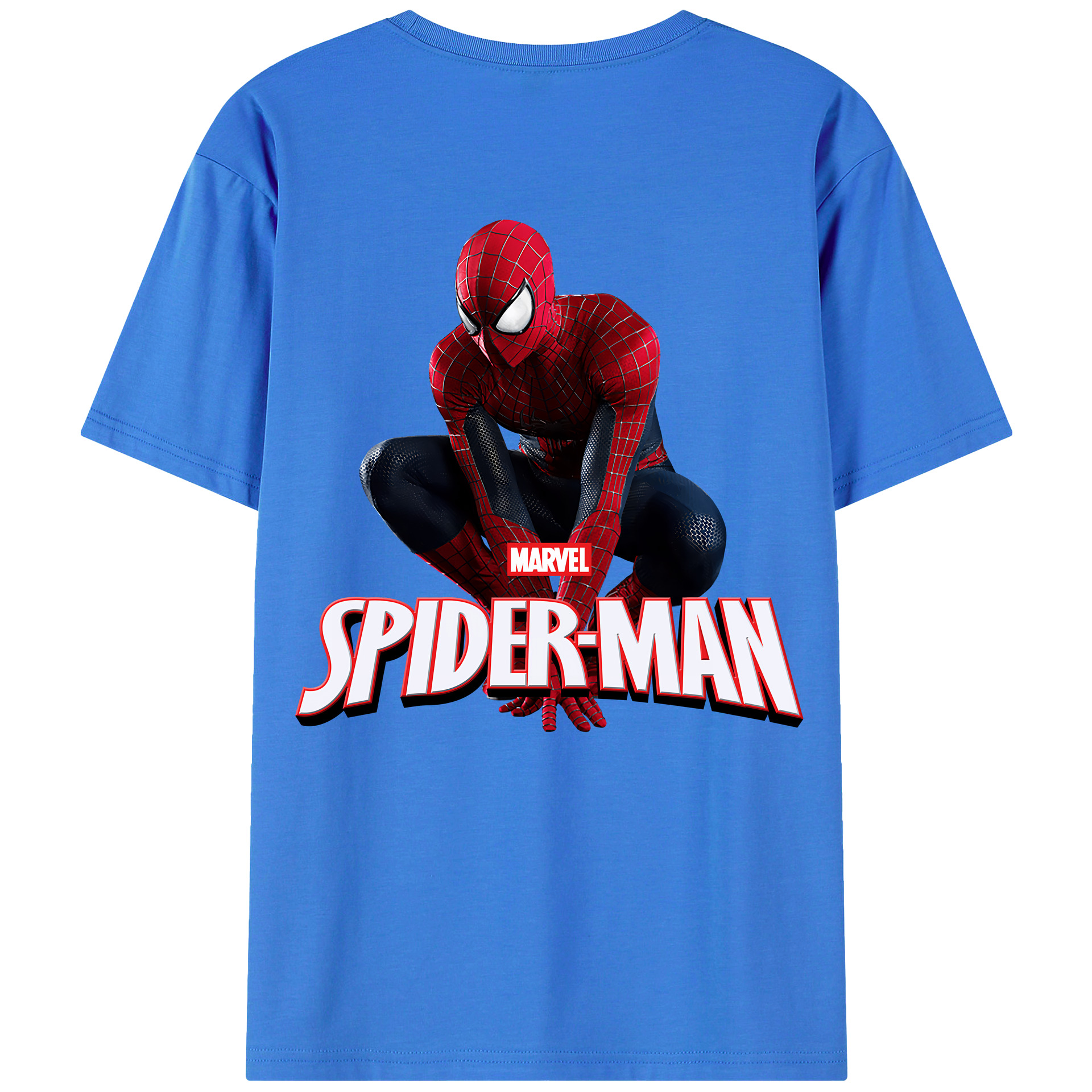 （画像用） Spider Man スパイダーマン 綿100％ メンズ半袖Tシャツ（バックプリント） 通気性