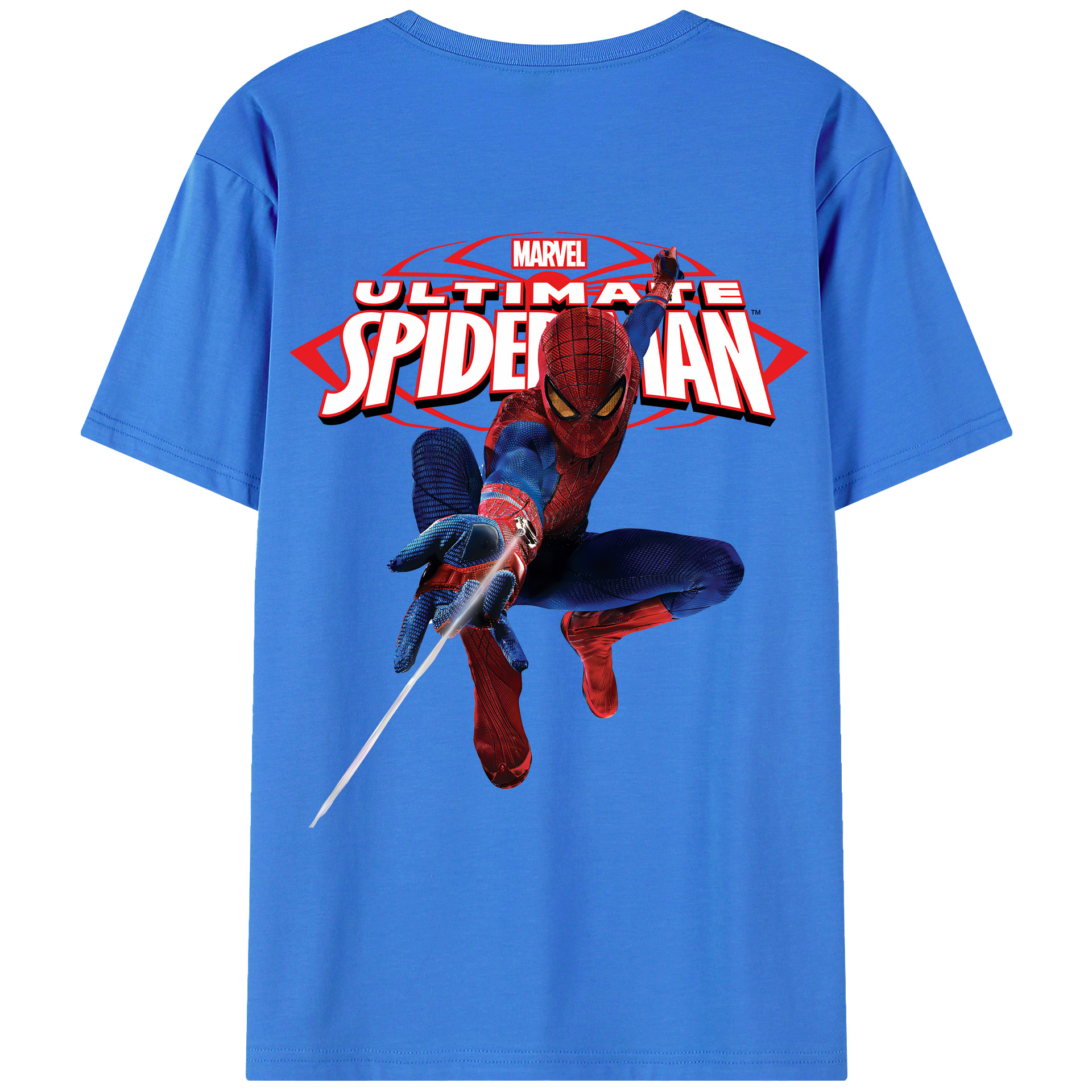 （画像用） Spider Man スパイダーマン 綿100％ メンズ半袖Tシャツ（バックプリント） 通気性