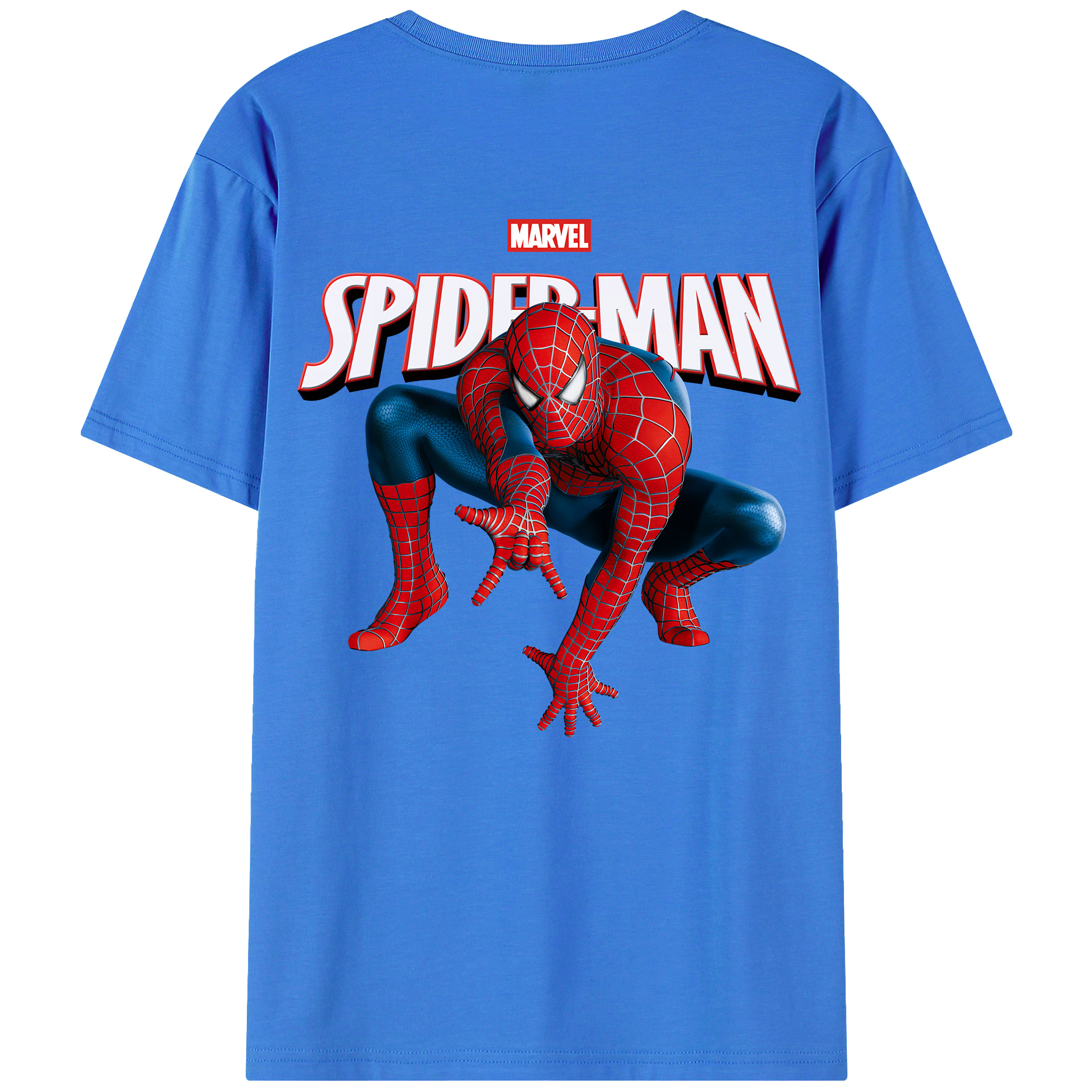 （画像用） Spider Man スパイダーマン 綿100％ メンズ半袖Tシャツ（バックプリント） 通気性