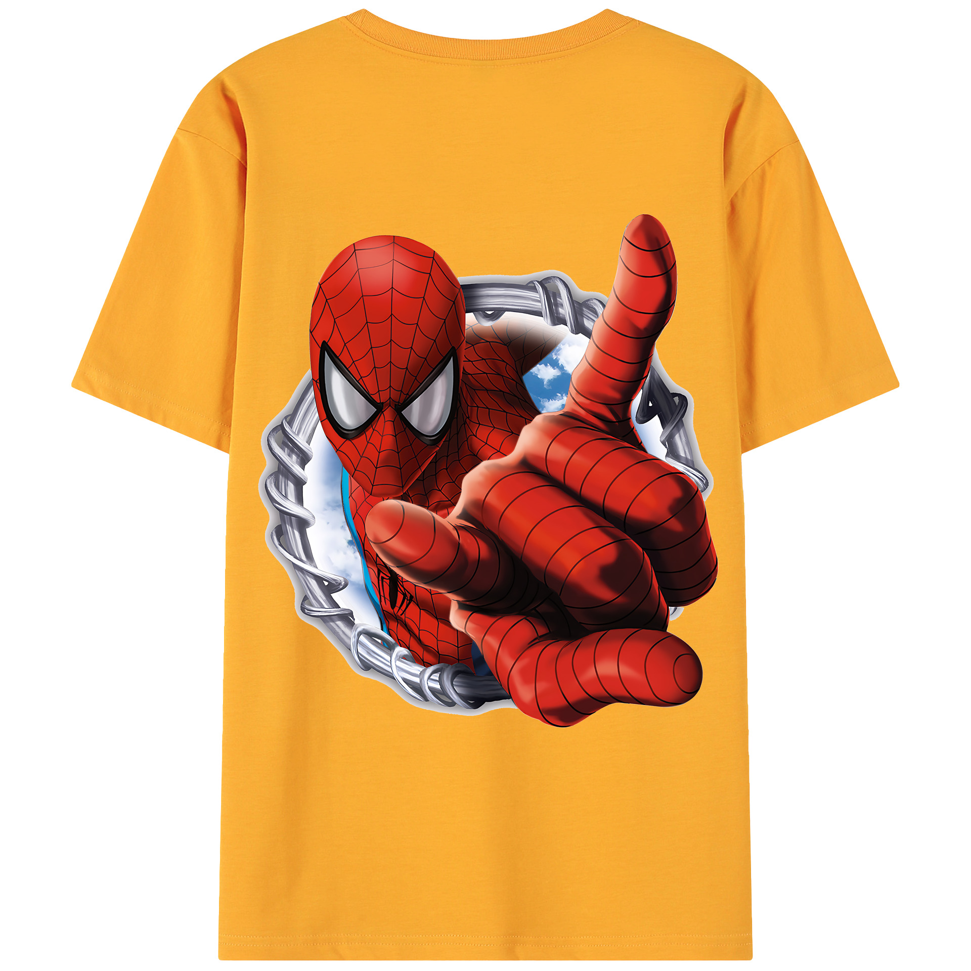 （画像用） Spider Man スパイダーマン 綿100％ メンズ半袖Tシャツ（バックプリント） 通気性