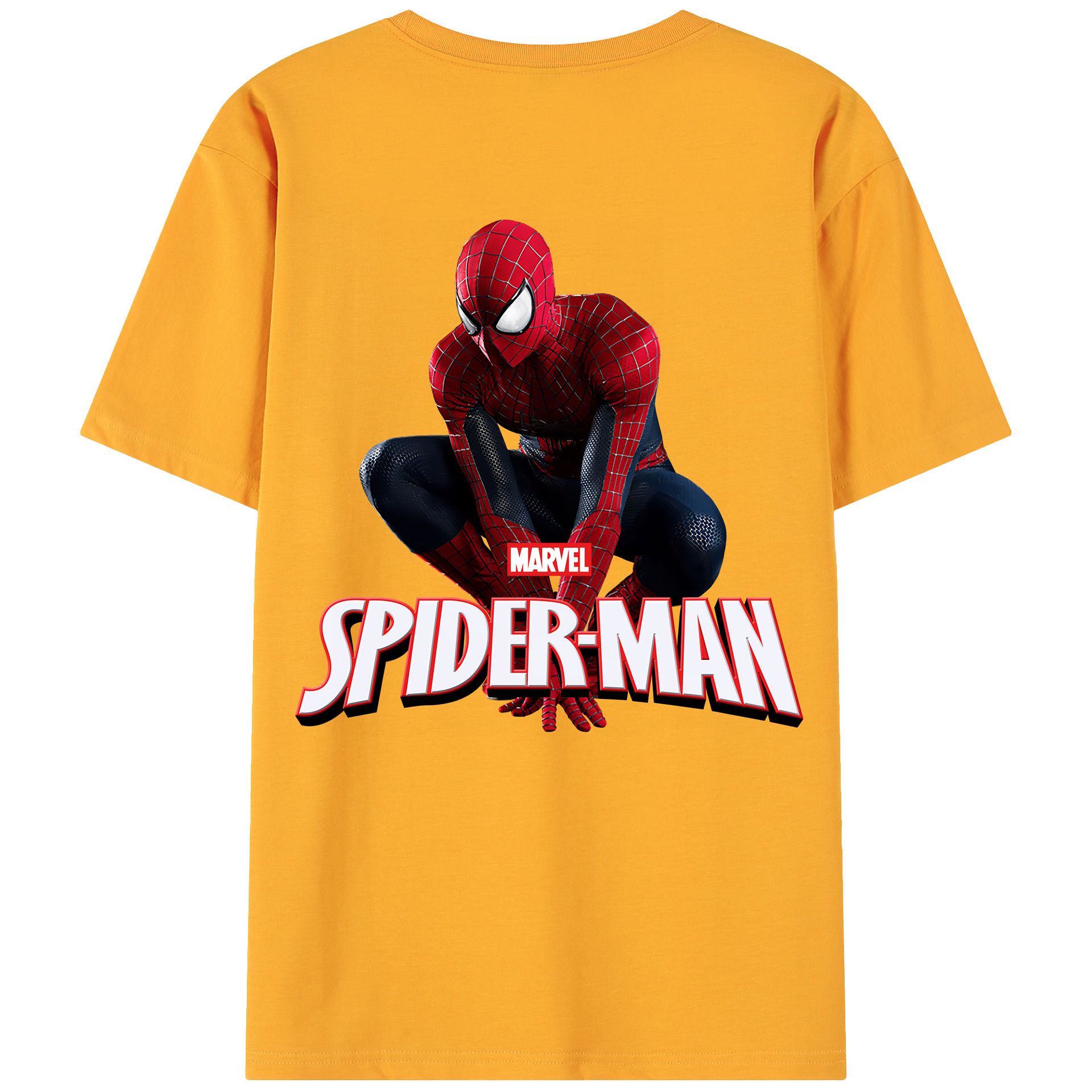 （画像用） Spider Man スパイダーマン 綿100％ メンズ半袖Tシャツ（バックプリント） 通気性
