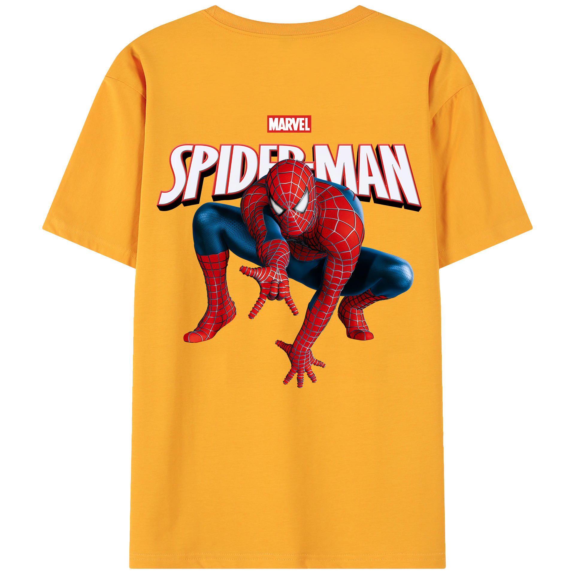 （画像用） Spider Man スパイダーマン 綿100％ メンズ半袖Tシャツ（バックプリント） 通気性
