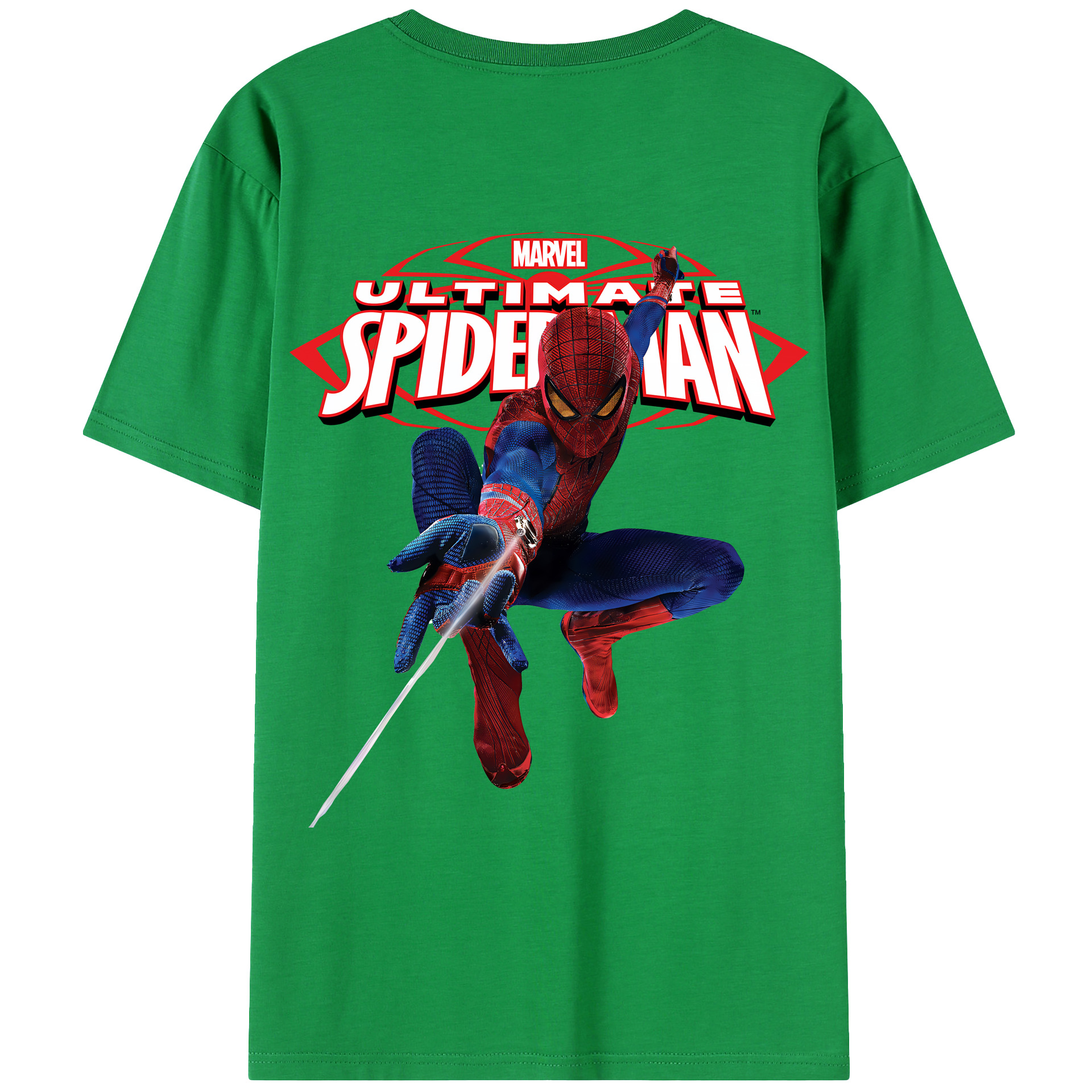 （画像用） Spider Man スパイダーマン 綿100％ メンズ半袖Tシャツ（バックプリント） 通気性