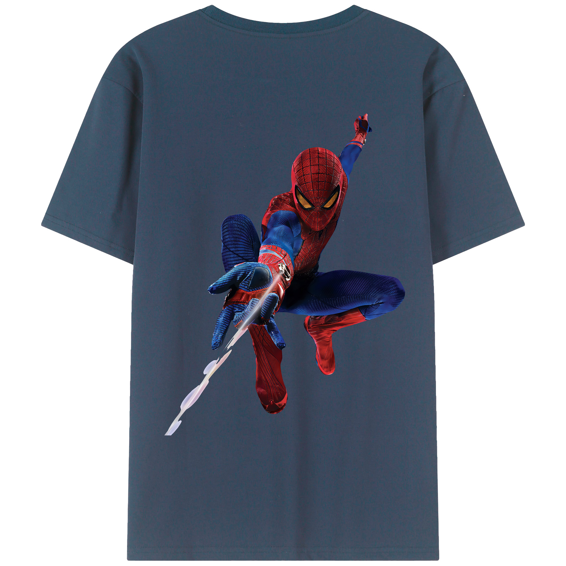（画像用） Spider Man スパイダーマン 綿100％ メンズ半袖Tシャツ（バックプリント） 通気性