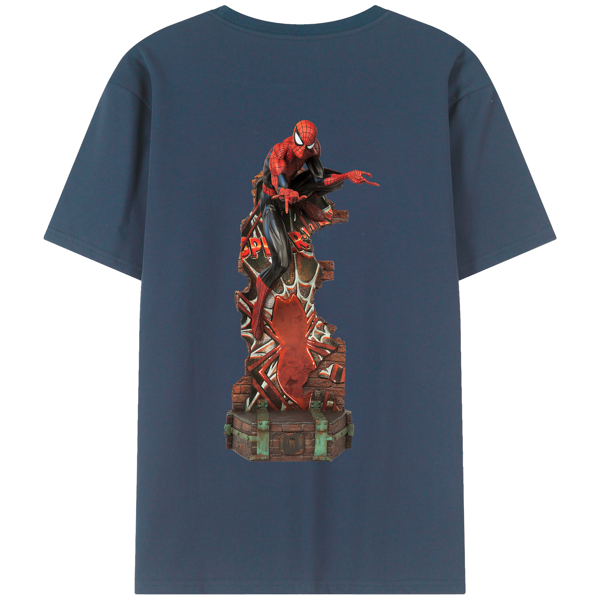 （画像用） Spider Man スパイダーマン 綿100％ メンズ半袖Tシャツ（バックプリント） 通気性