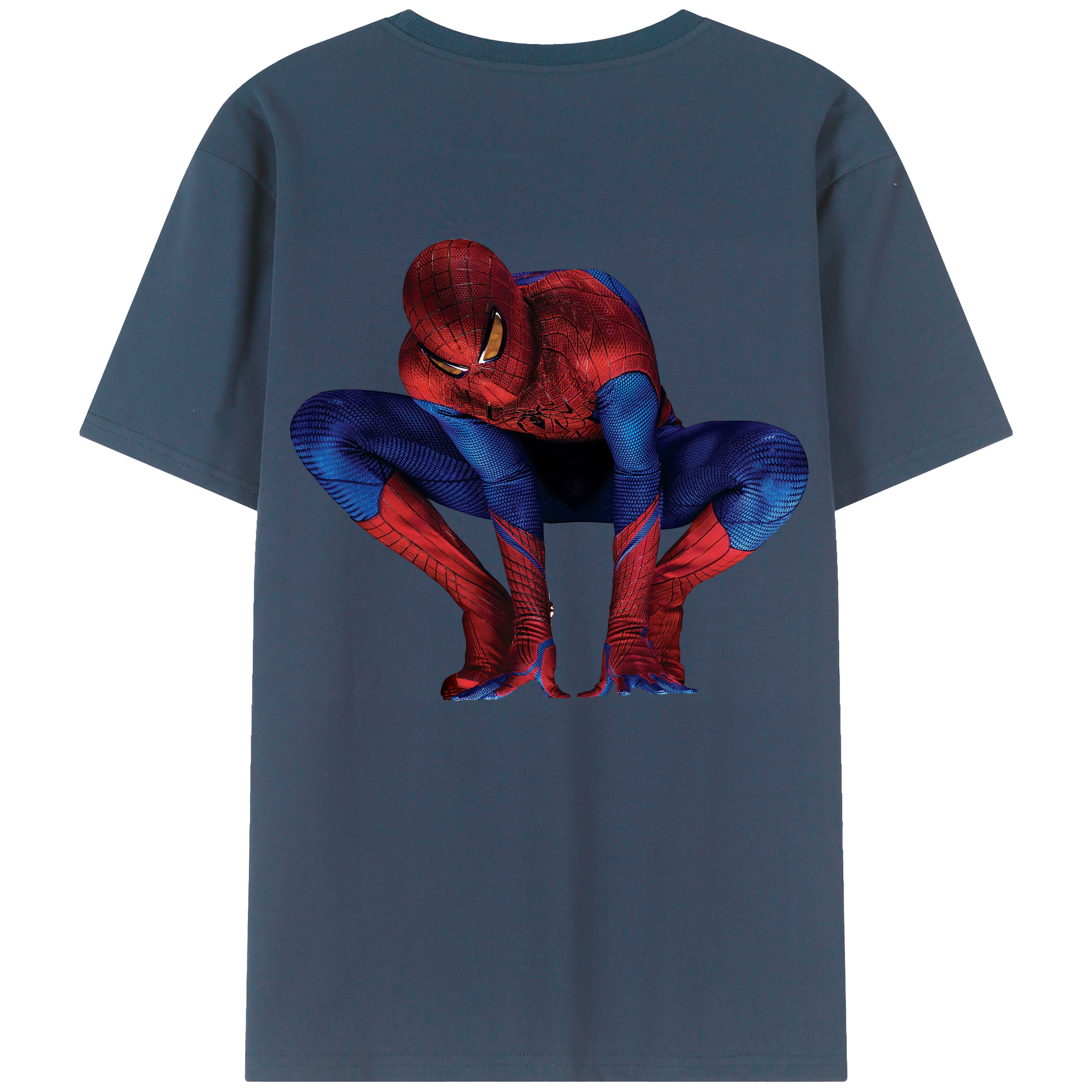 （画像用） Spider Man スパイダーマン 綿100％ メンズ半袖Tシャツ（バックプリント） 通気性