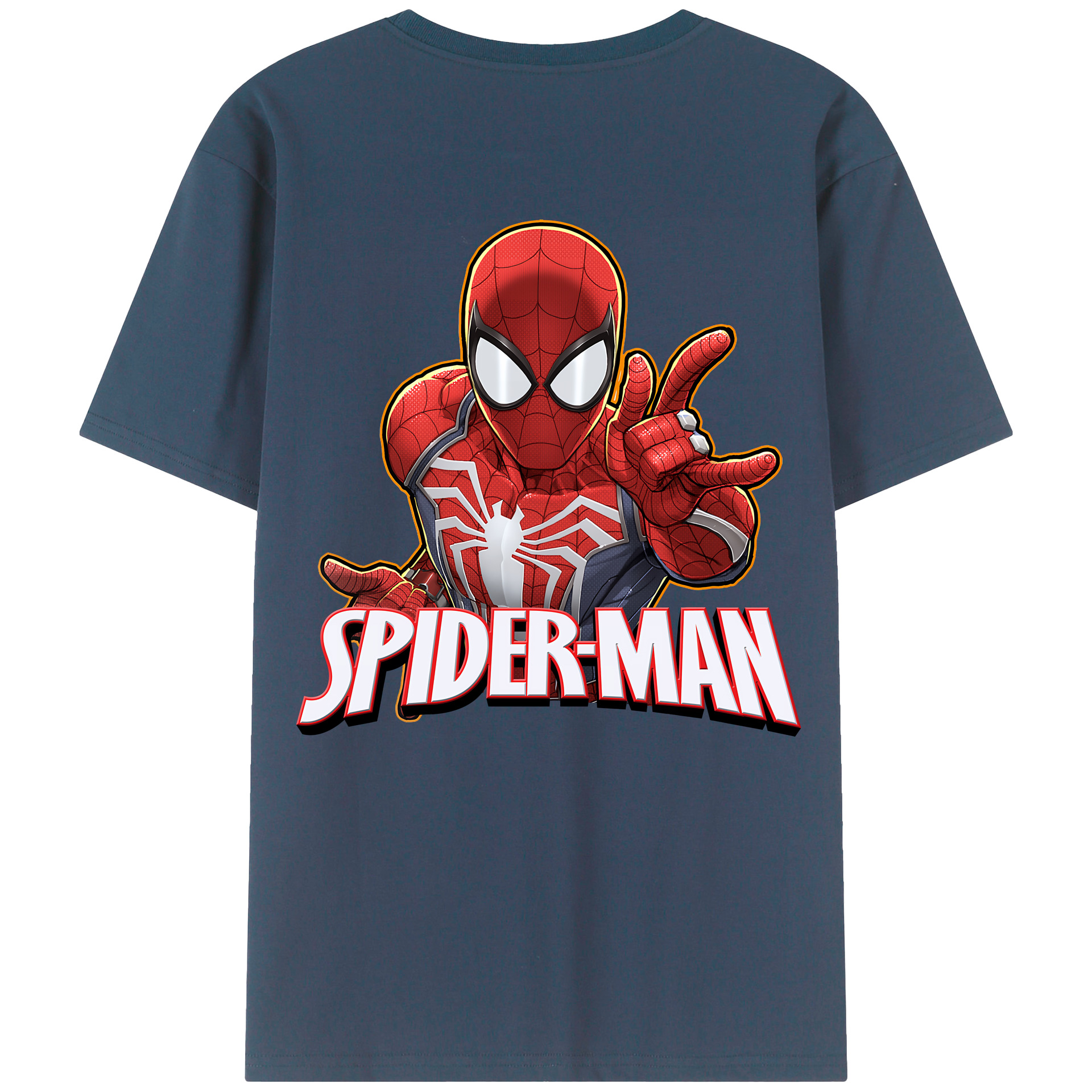 （画像用） Spider Man スパイダーマン 綿100％ メンズ半袖Tシャツ（バックプリント） 通気性