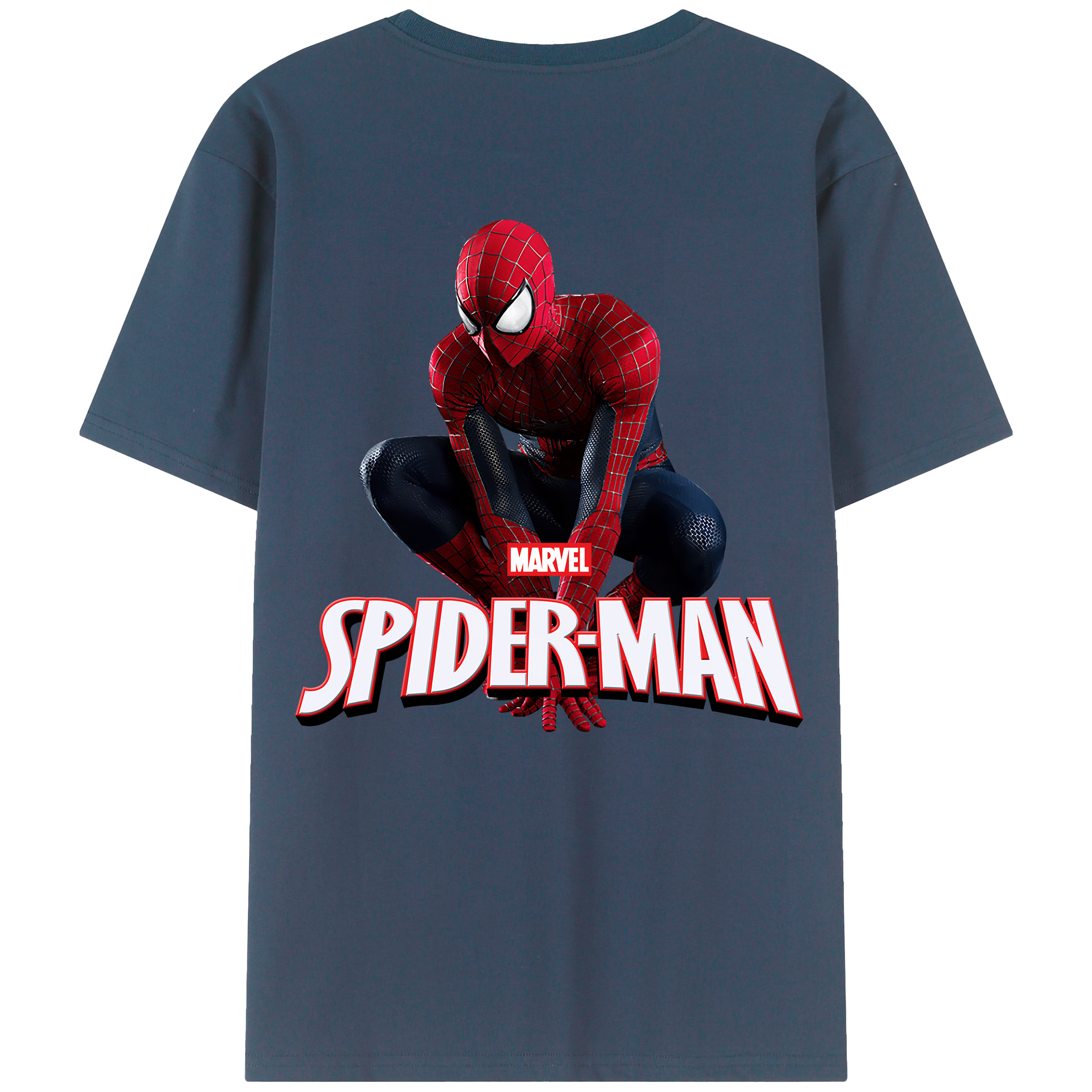 （画像用） Spider Man スパイダーマン 綿100％ メンズ半袖Tシャツ（バックプリント） 通気性