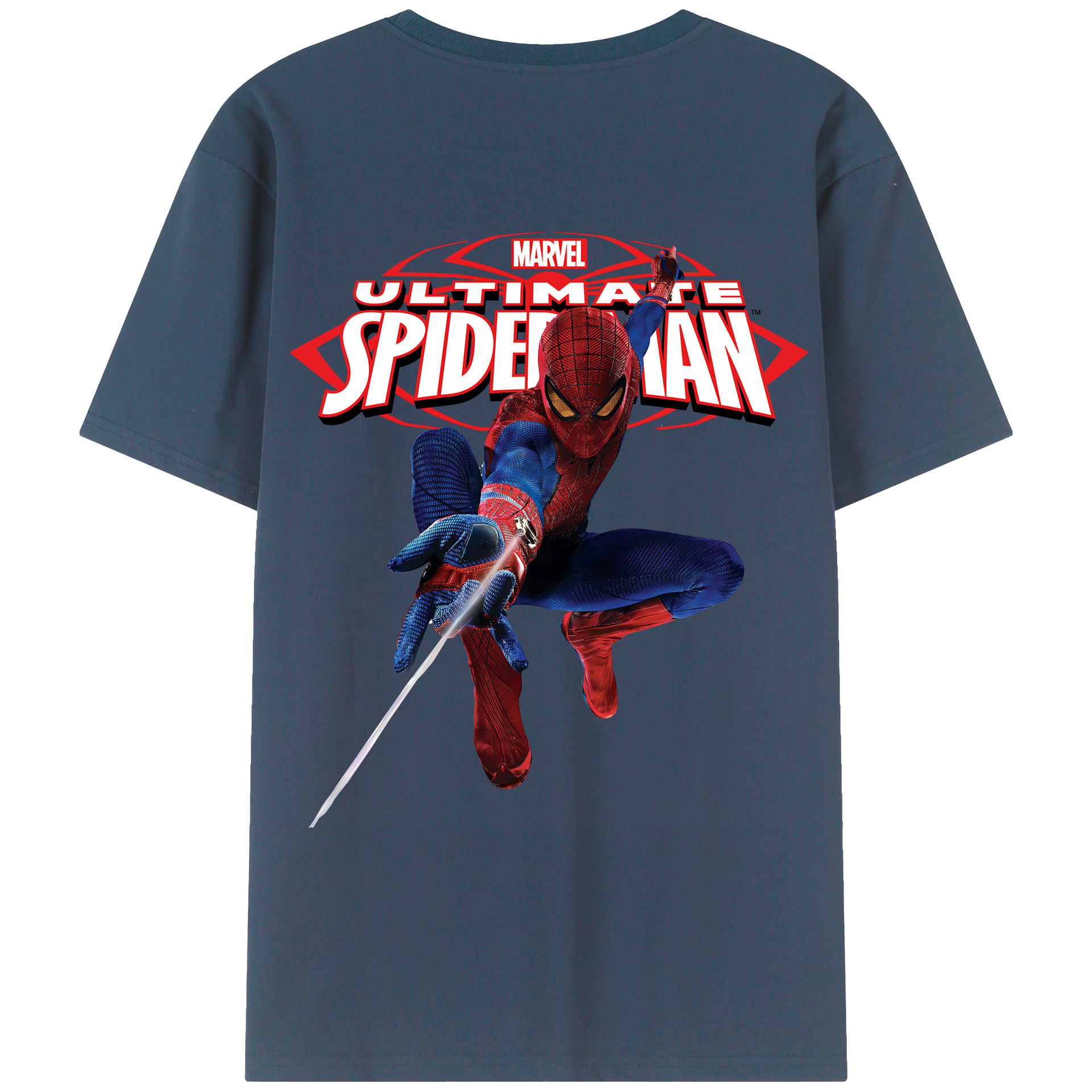（画像用） Spider Man スパイダーマン 綿100％ メンズ半袖Tシャツ（バックプリント） 通気性