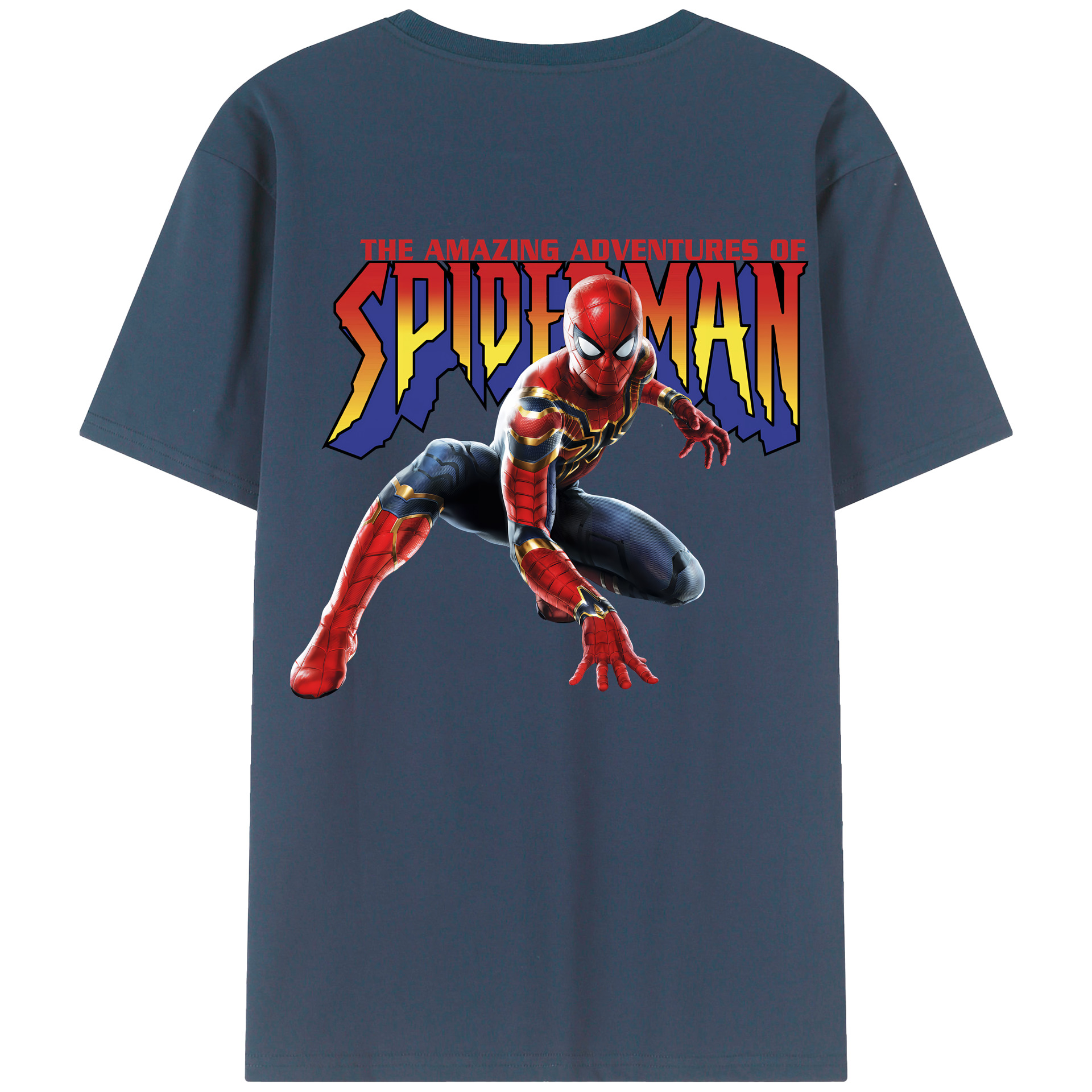 （画像用） Spider Man スパイダーマン 綿100％ メンズ半袖Tシャツ（バックプリント） 通気性