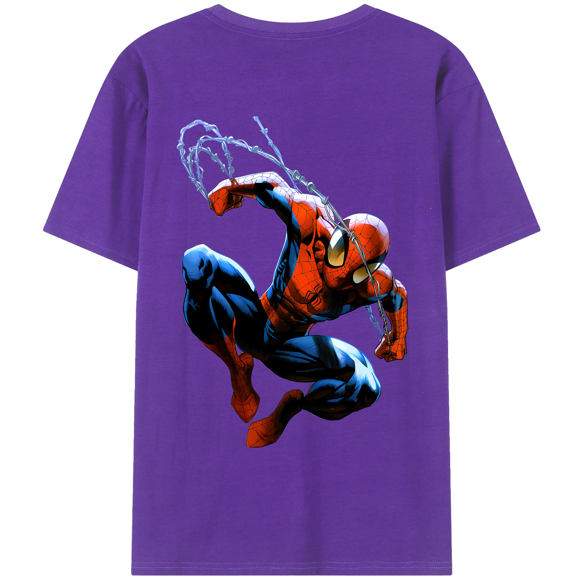 （画像用） Spider Man スパイダーマン 綿100％ メンズ半袖Tシャツ（バックプリント） 通気性