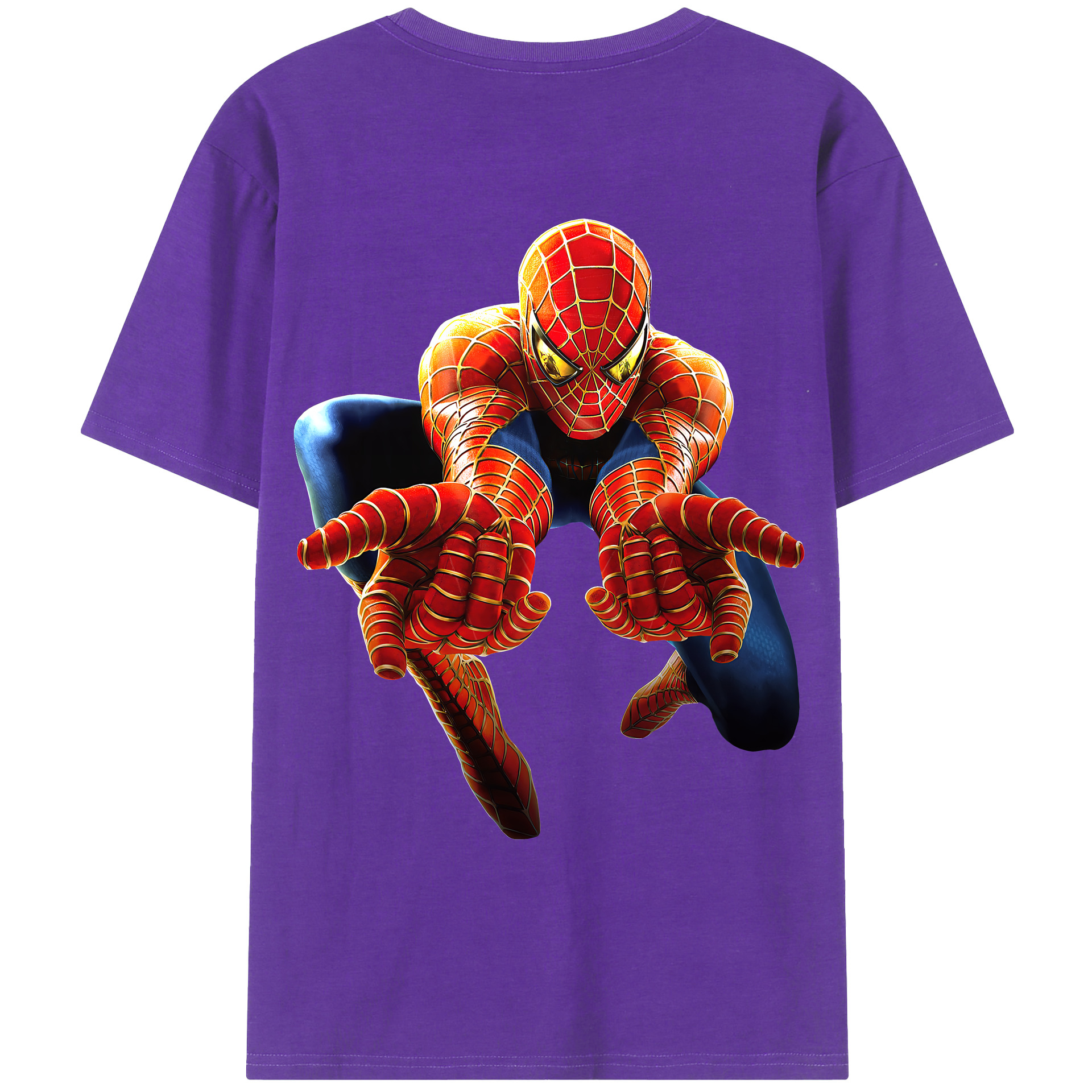 （画像用） Spider Man スパイダーマン 綿100％ メンズ半袖Tシャツ（バックプリント） 通気性