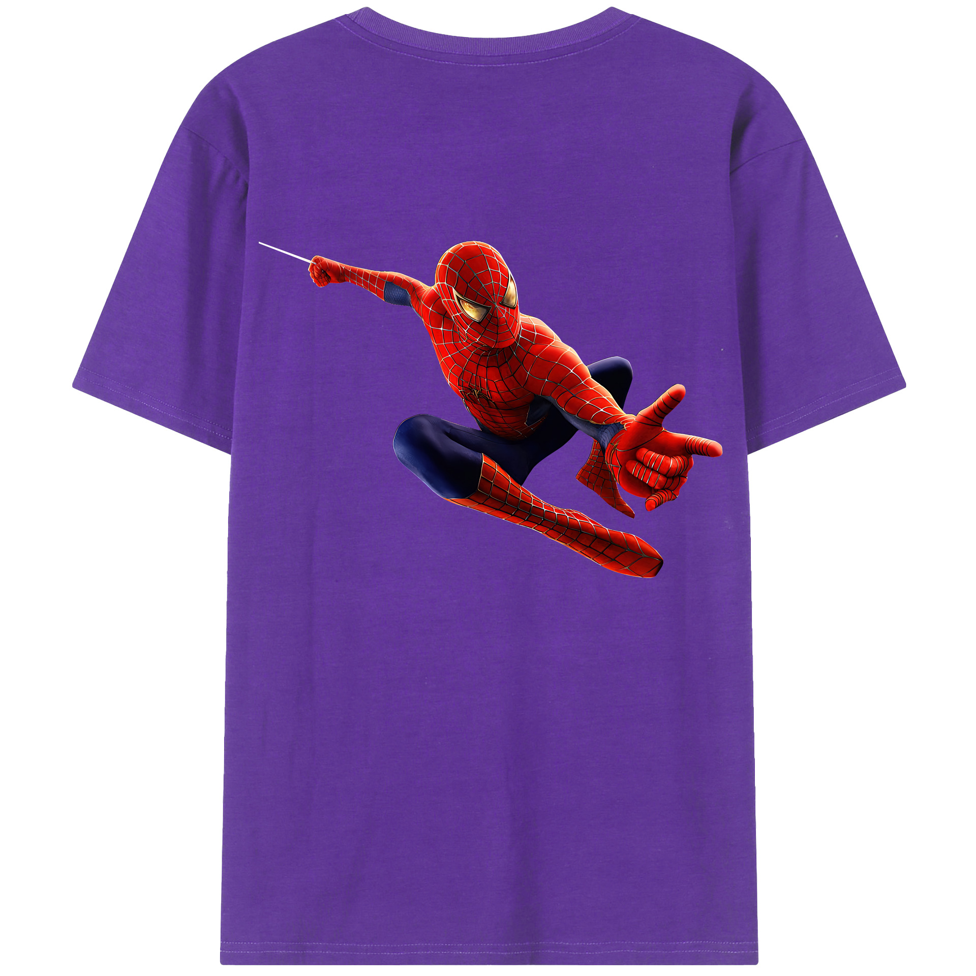 （画像用） Spider Man スパイダーマン 綿100％ メンズ半袖Tシャツ（バックプリント） 通気性