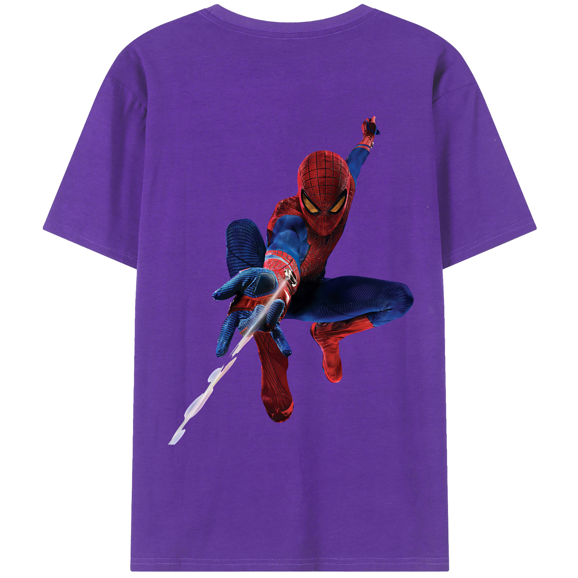 （画像用） Spider Man スパイダーマン 綿100％ メンズ半袖Tシャツ（バックプリント） 通気性