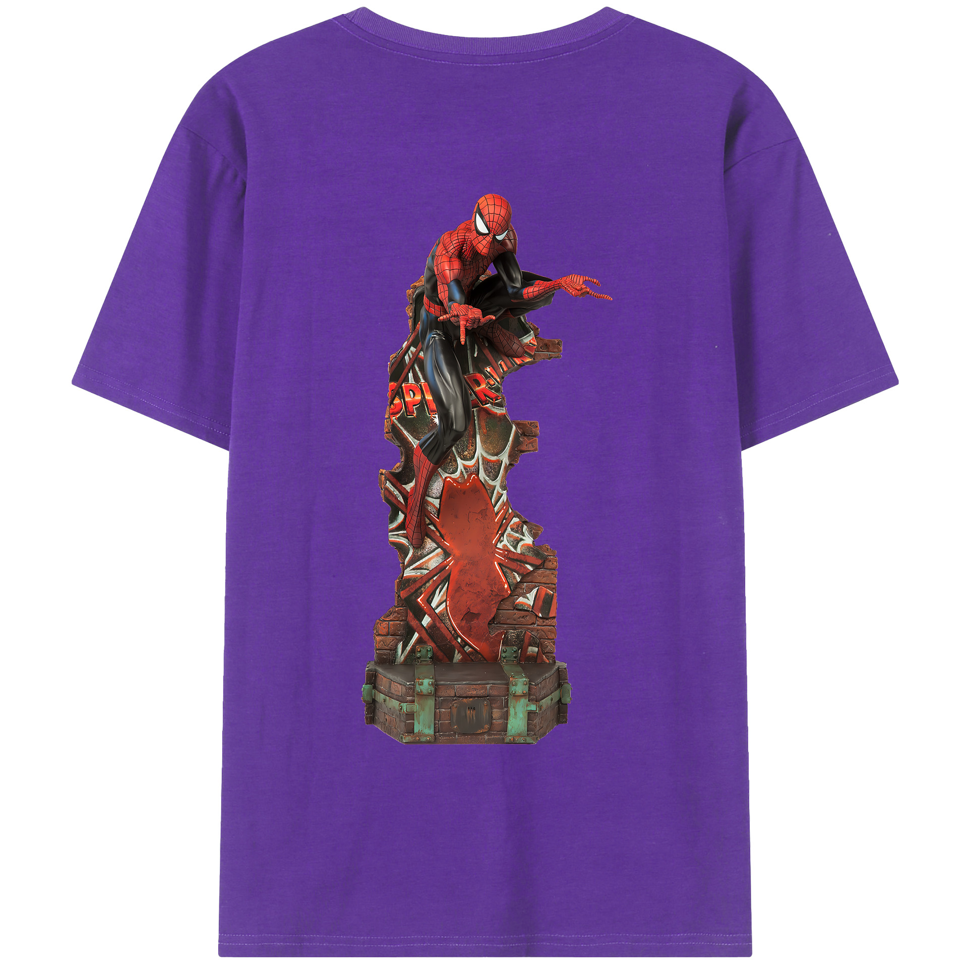 （画像用） Spider Man スパイダーマン 綿100％ メンズ半袖Tシャツ（バックプリント） 通気性