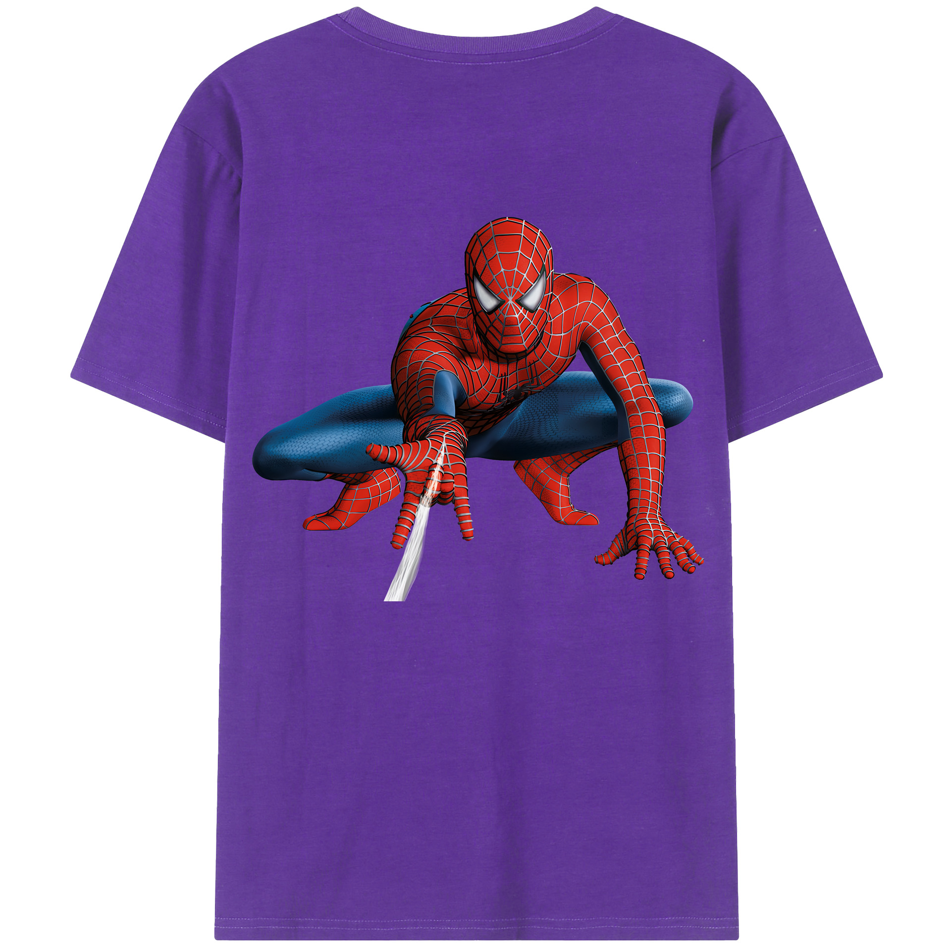 （画像用） Spider Man スパイダーマン 綿100％ メンズ半袖Tシャツ（バックプリント） 通気性