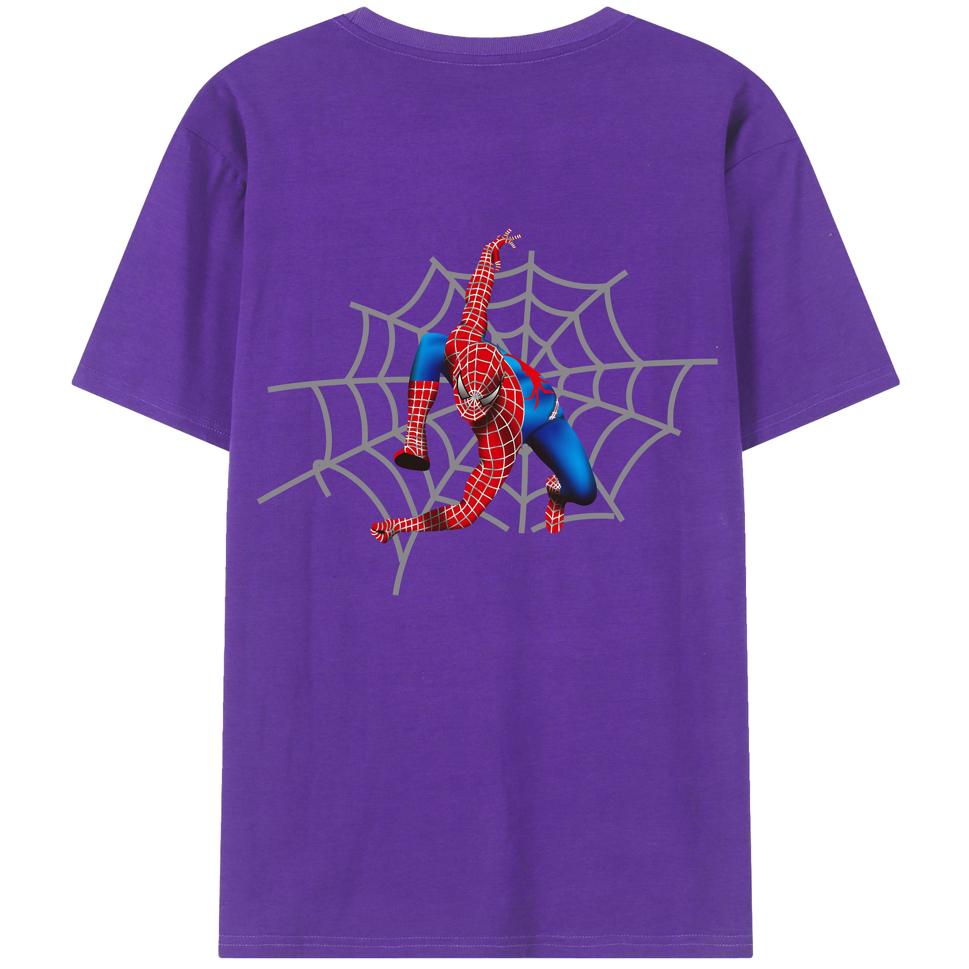 （画像用） Spider Man スパイダーマン 綿100％ メンズ半袖Tシャツ（バックプリント） 通気性