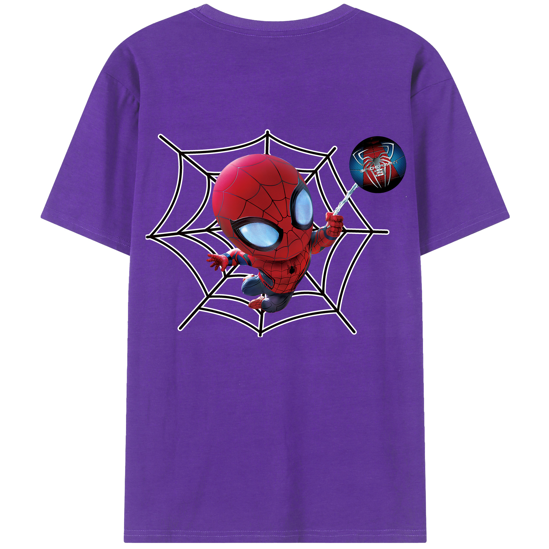 （画像用） Spider Man スパイダーマン 綿100％ メンズ半袖Tシャツ（バックプリント） 通気性