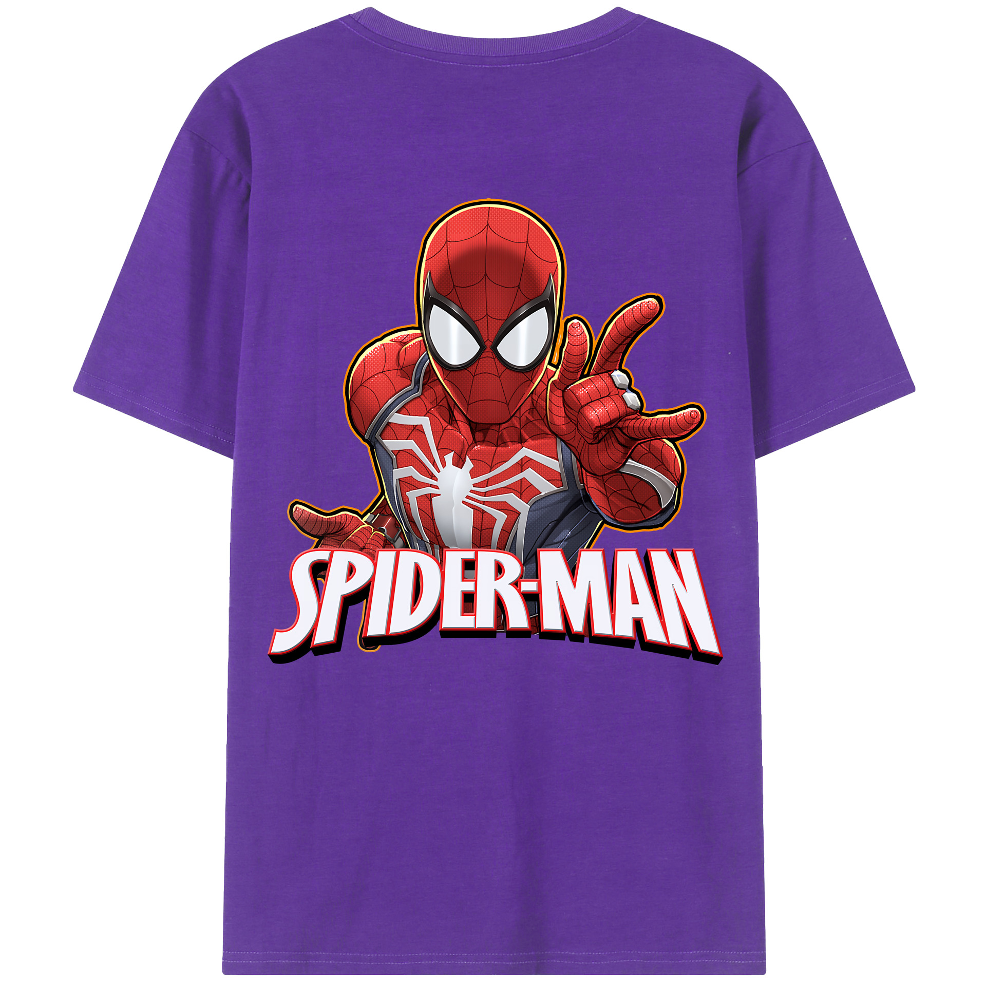 （画像用） Spider Man スパイダーマン 綿100％ メンズ半袖Tシャツ（バックプリント） 通気性