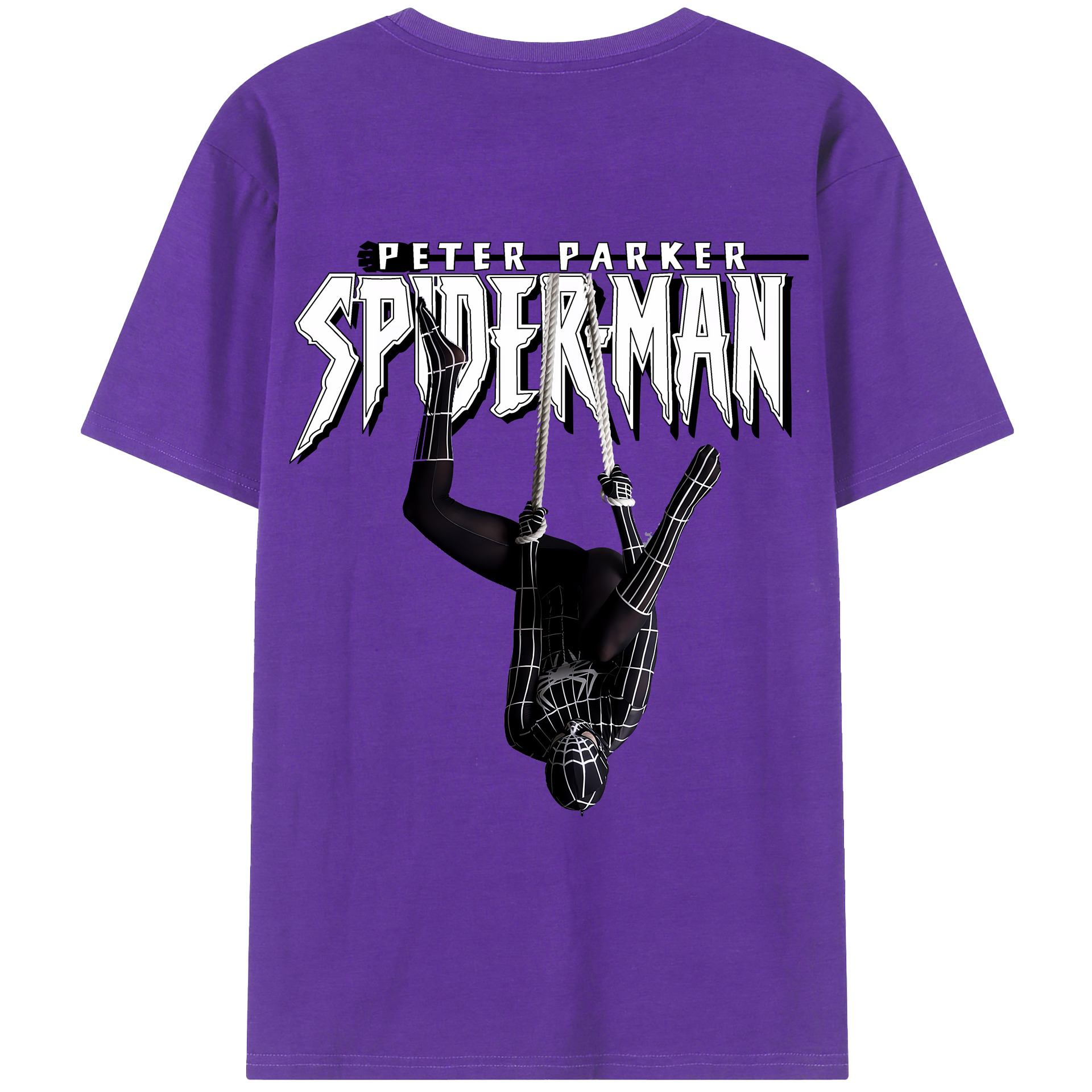 （画像用） Spider Man スパイダーマン 綿100％ メンズ半袖Tシャツ（バックプリント） 通気性