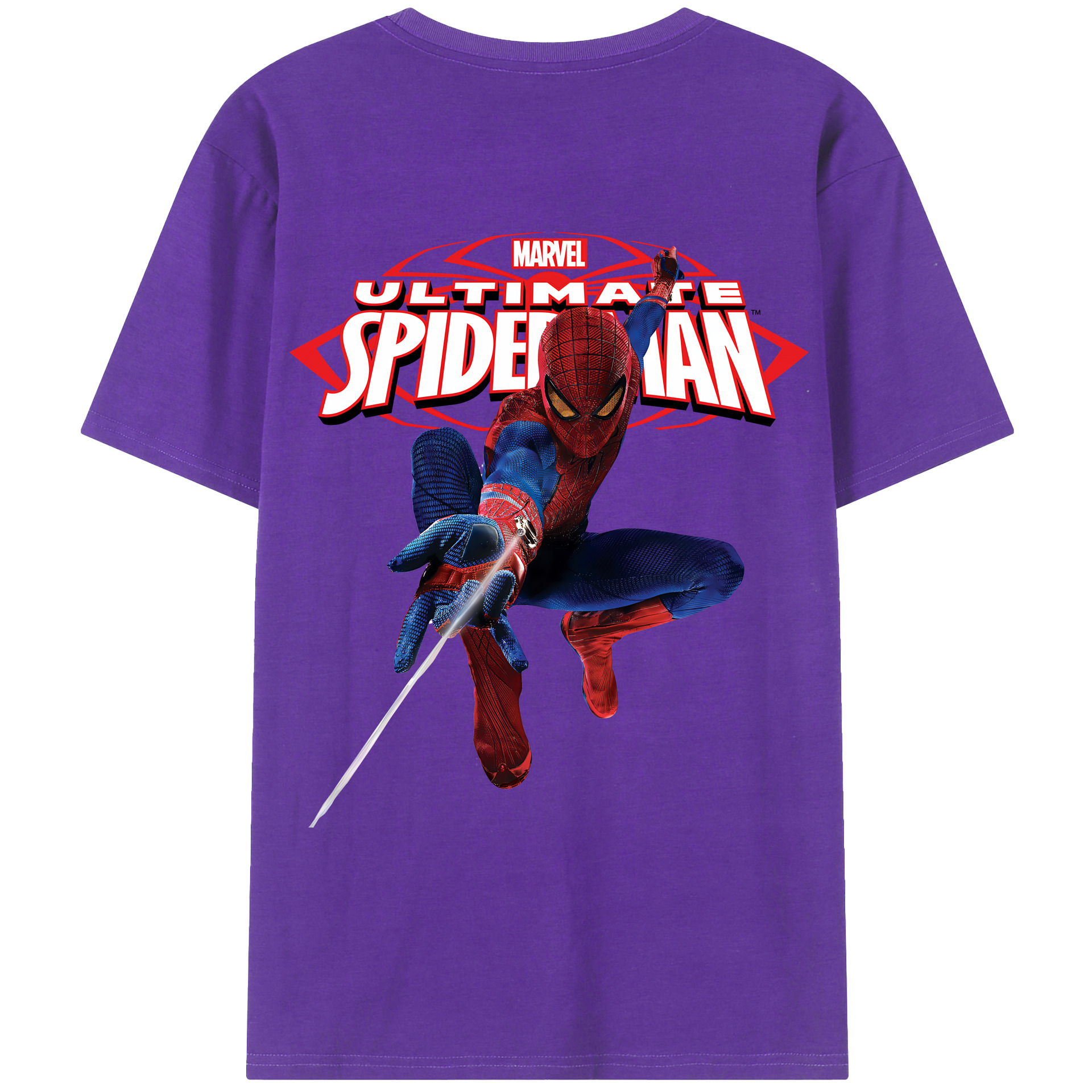 （画像用） Spider Man スパイダーマン 綿100％ メンズ半袖Tシャツ（バックプリント） 通気性